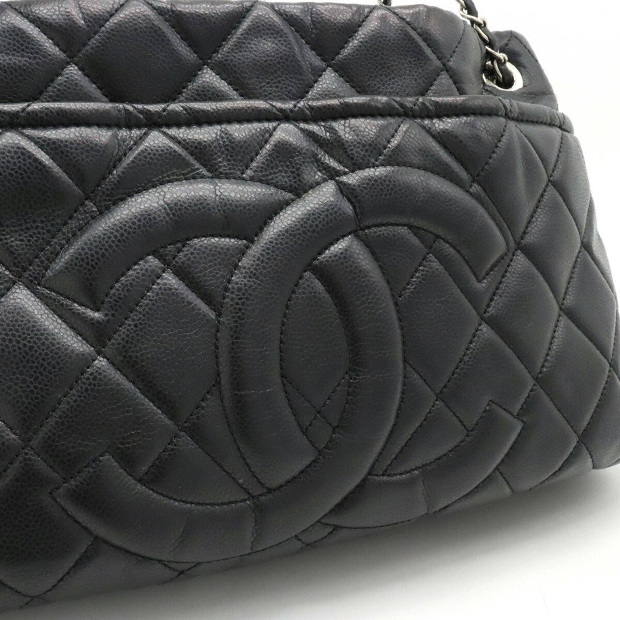 CHANEL Matelasse Coco Mark Chain Tote Bag Shoulder Caviar Skin Leather Black A67292