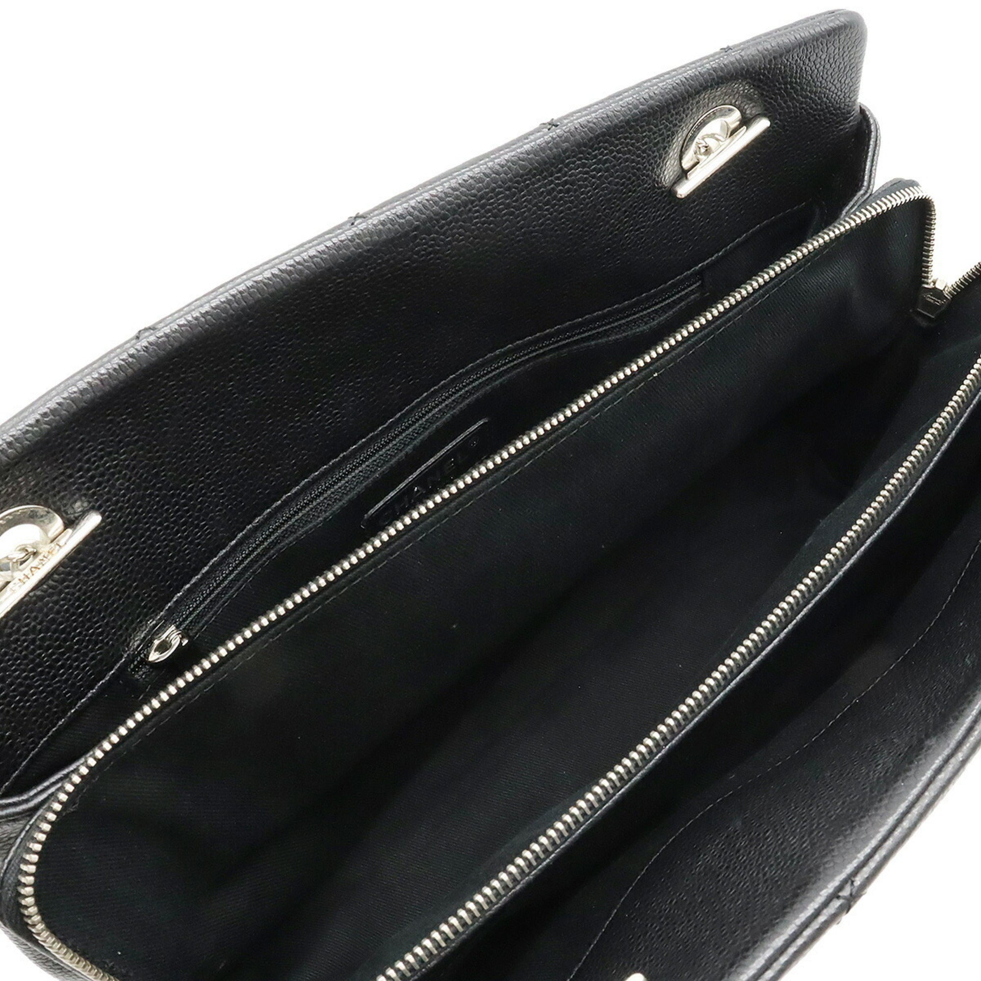 CHANEL Matelasse Coco Mark Chain Tote Bag Shoulder Caviar Skin Leather Black A67294