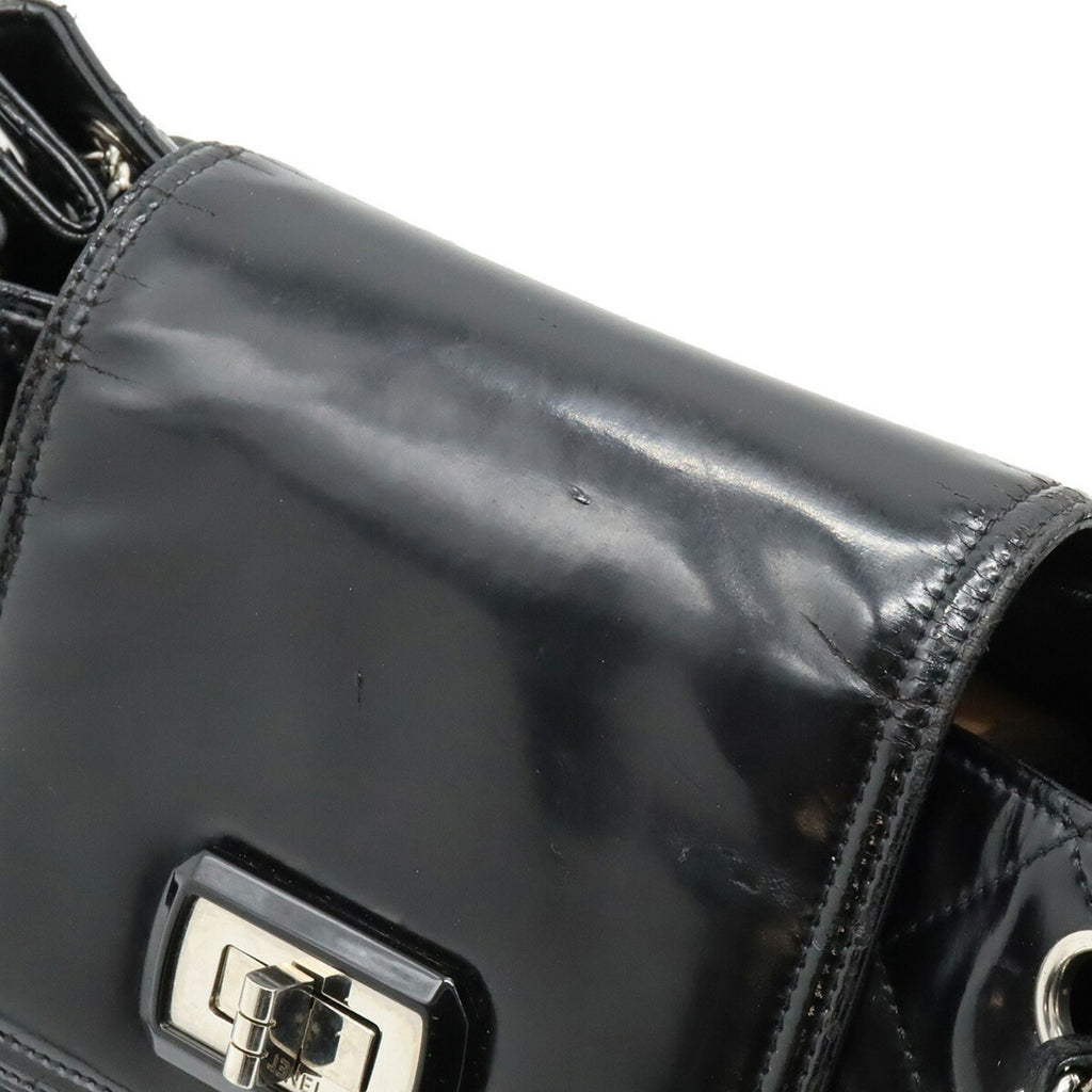 CHANEL 2.55 Matelasse W Chain Bag Shoulder Patent Leather Black
