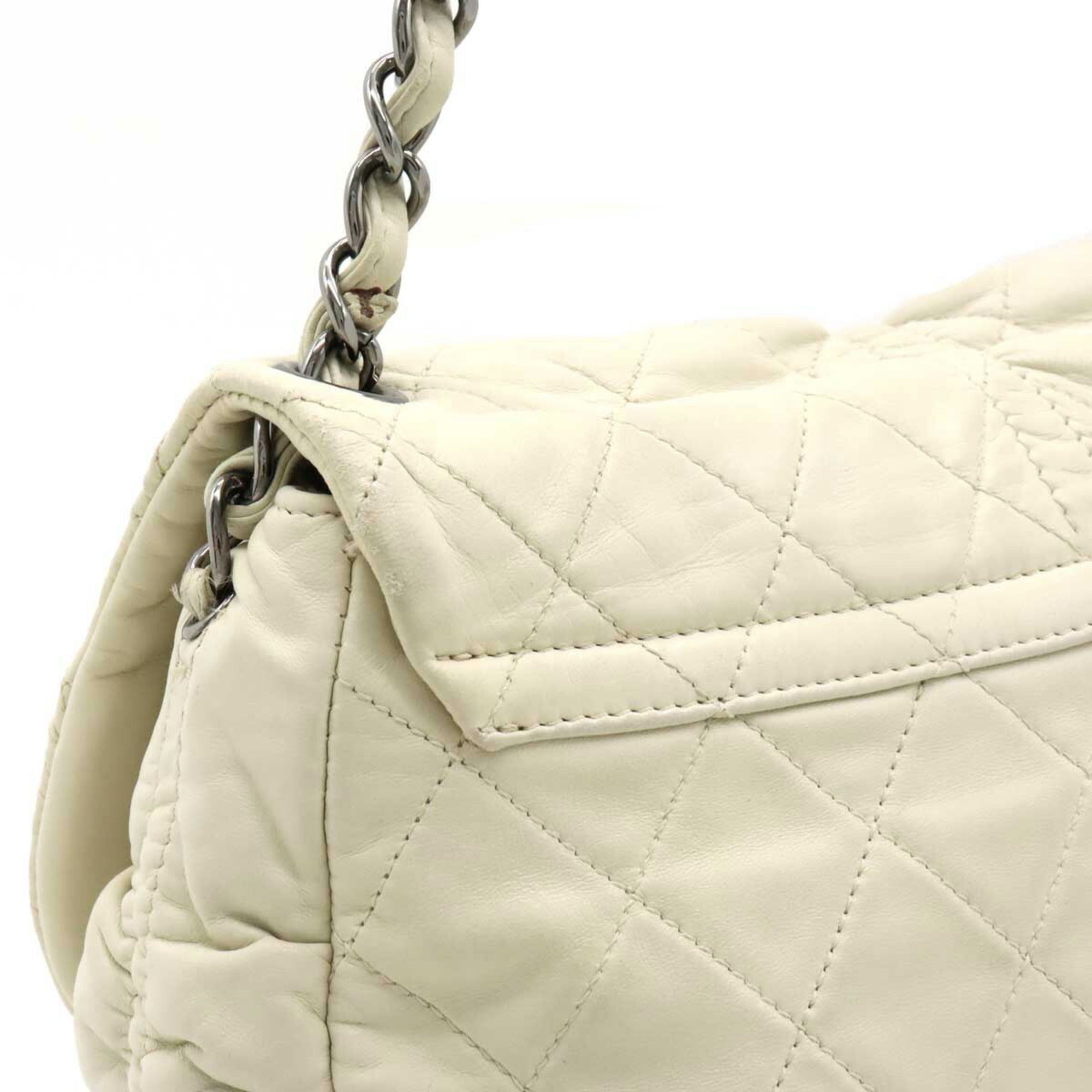 CHANEL Matelasse Coco Mark Half Moon Shoulder Bag Chain Leather Ivory