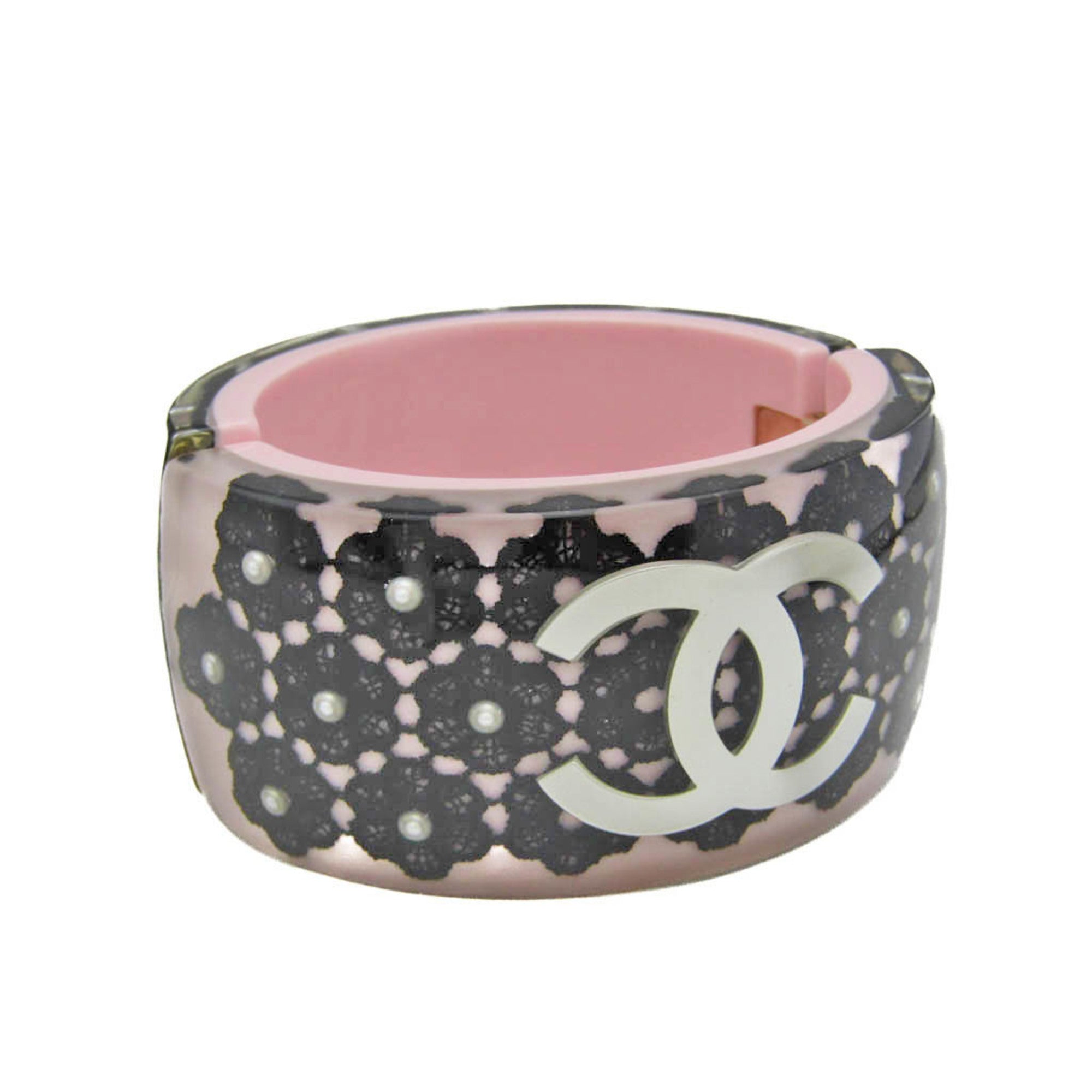 CHANEL Here Mark Resin Bangle Black,Pink