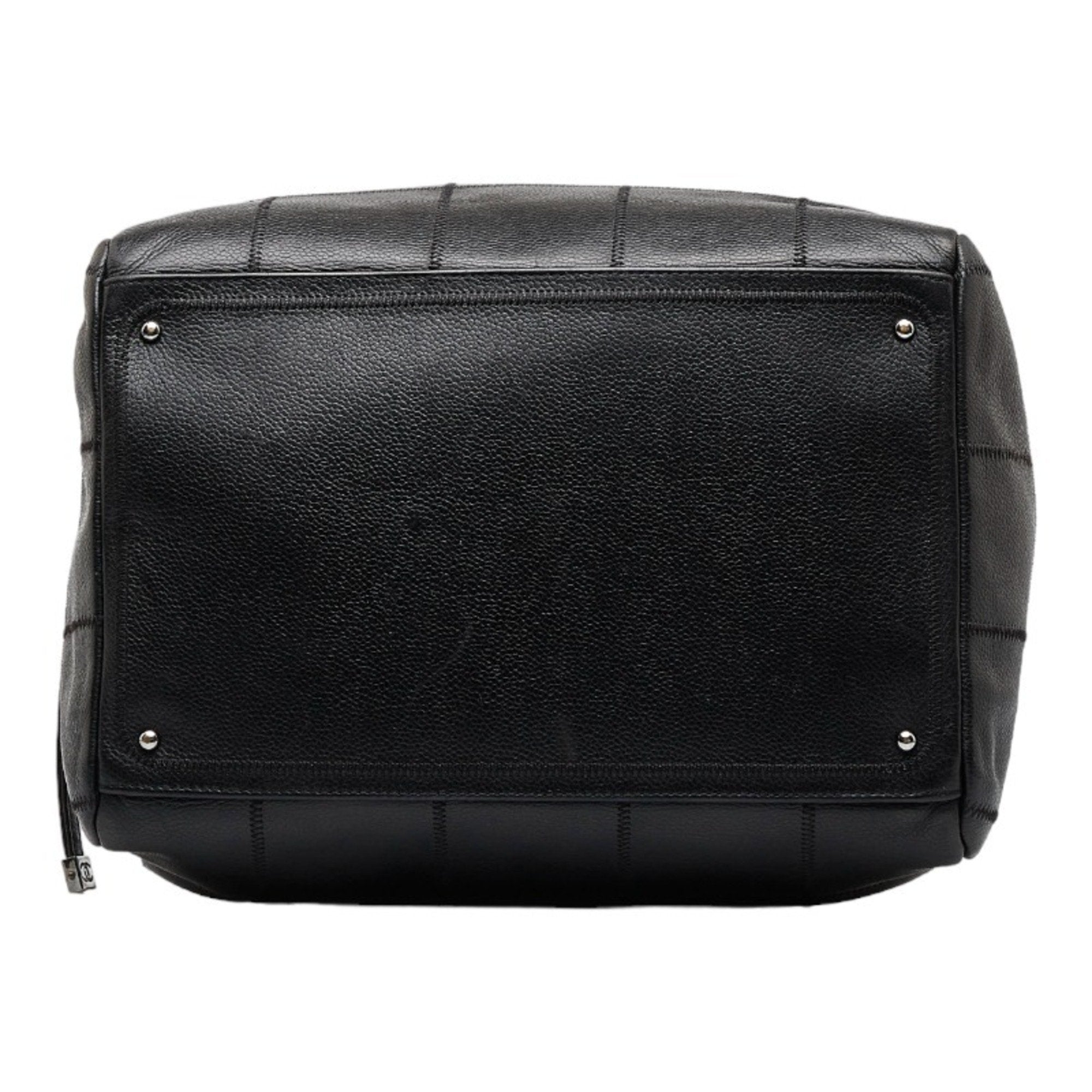 CHANEL Chocolate Bar Handbag Boston Bag Black Caviar Skin Ladies