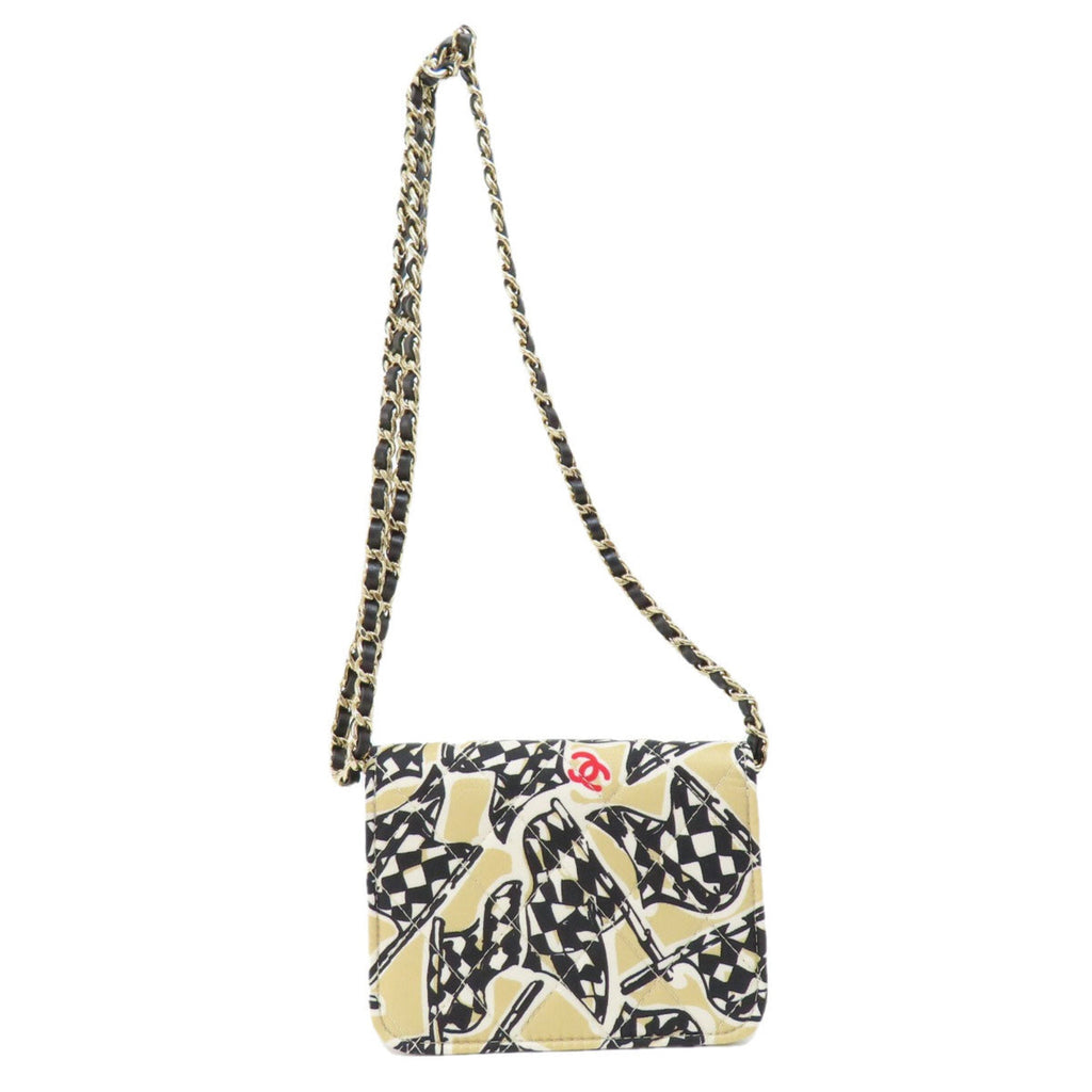 CHANEL Chain Shoulder Coco Mark Bag Cotton Women's