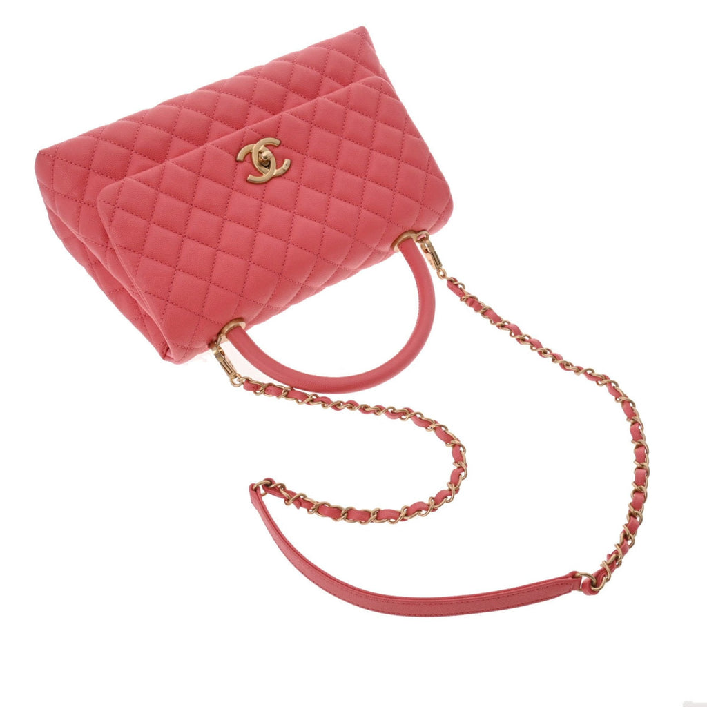 CHANEL Matelasse Coco Handle 28 Pink A92991 Ladies Caviar Skin Bag