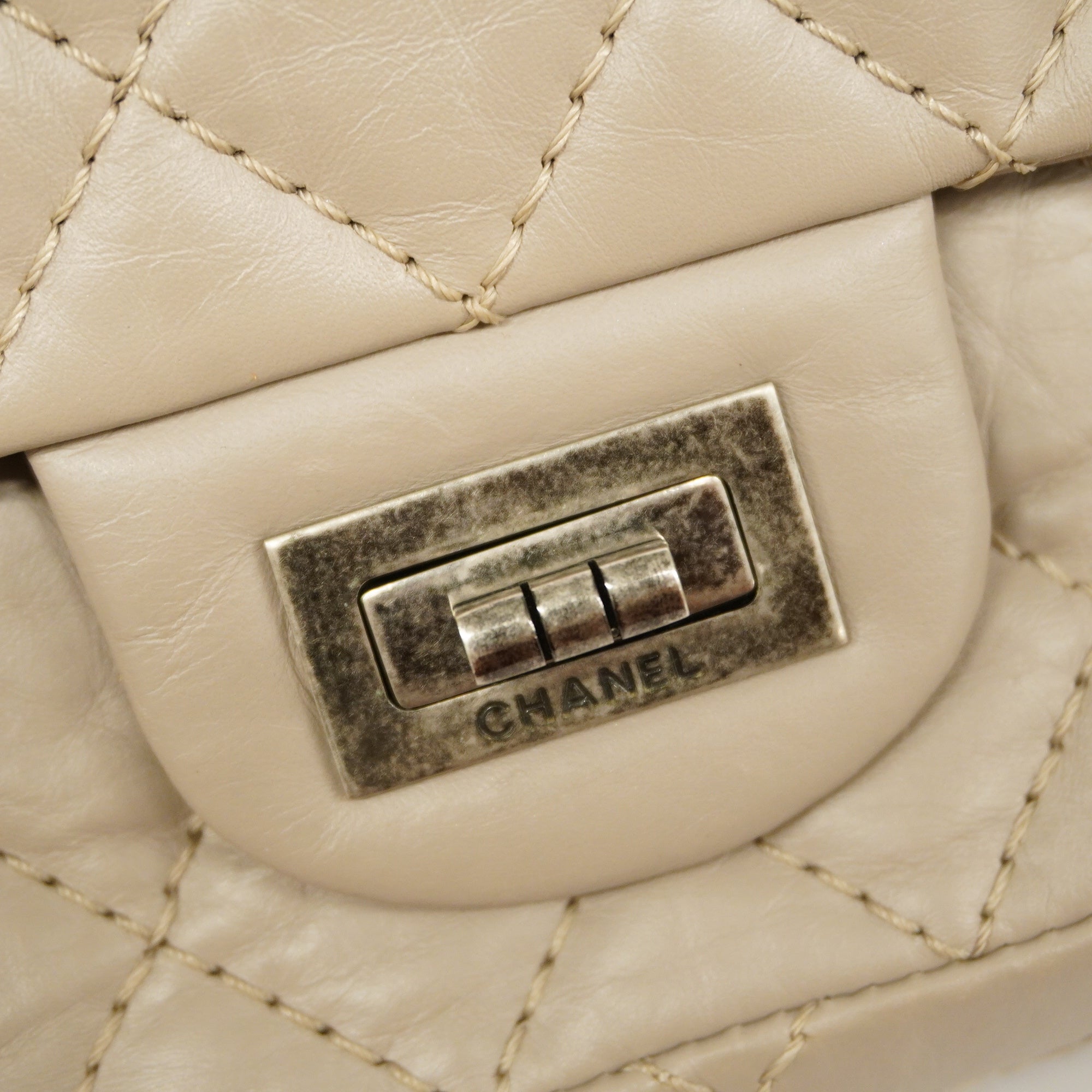 CHANELAuth  2.55 W Flap W Chain Lambskin Women's Leather Shoulder Bag Grayish