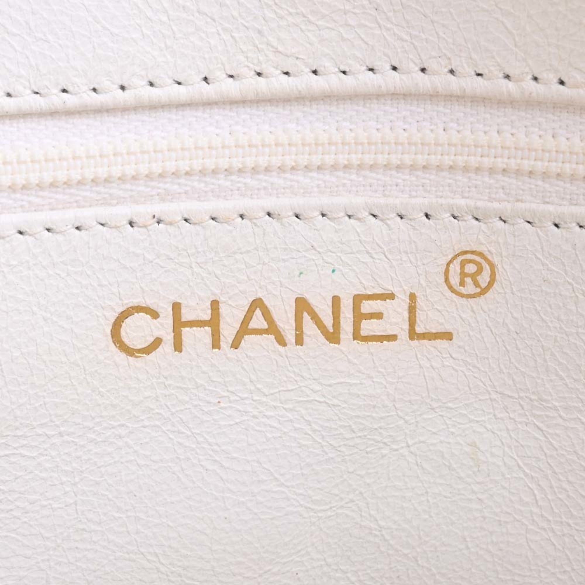 CHANEL Leather Coco Mark Chain Shoulder Bag White Ladies
