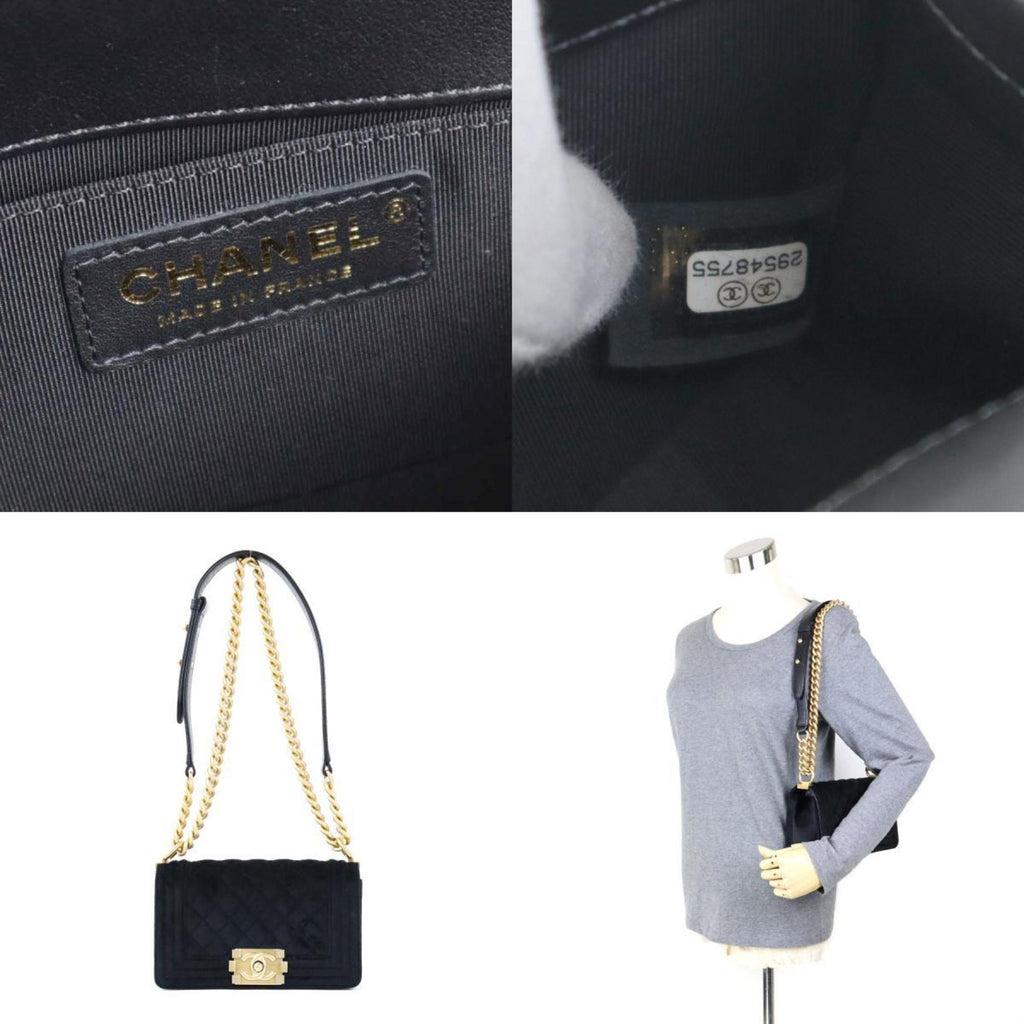 CHANEL Crossbody Shoulder Bag Boy  Velor Black Gold Ladies