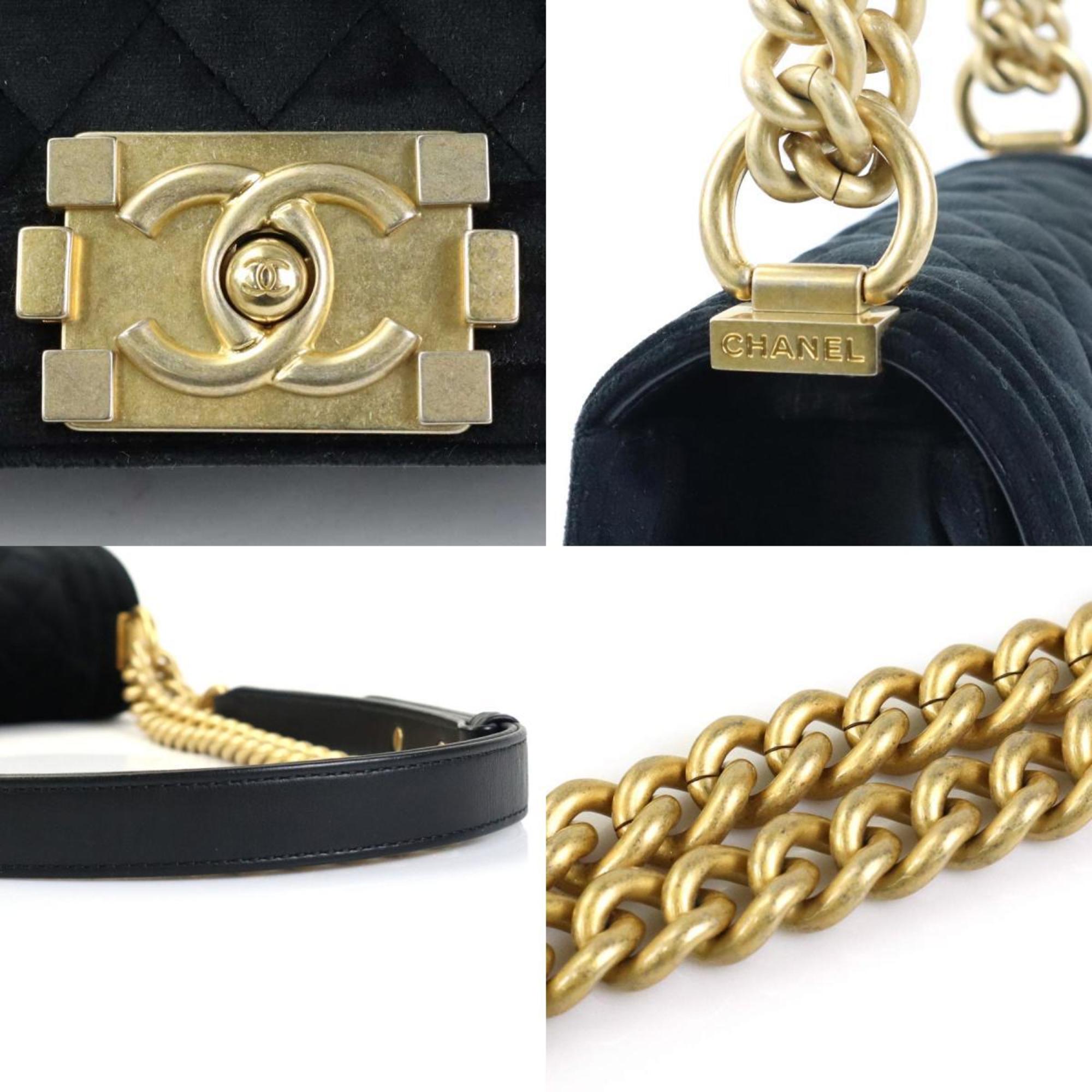 CHANEL Crossbody Shoulder Bag Boy  Velor Black Gold Ladies
