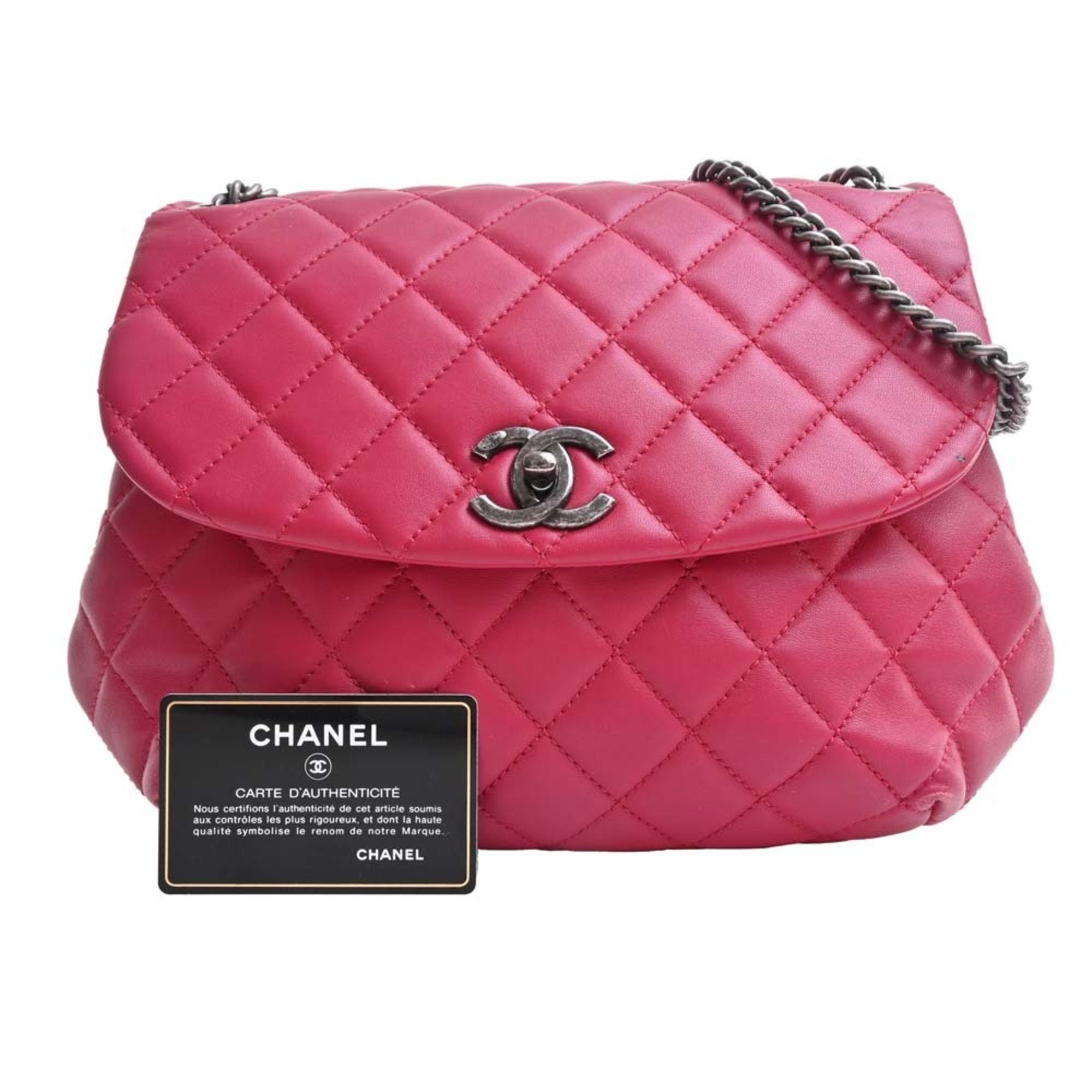 CHANEL Lambskin Matelasse Coco Mark Chain Shoulder Bag Red Ladies