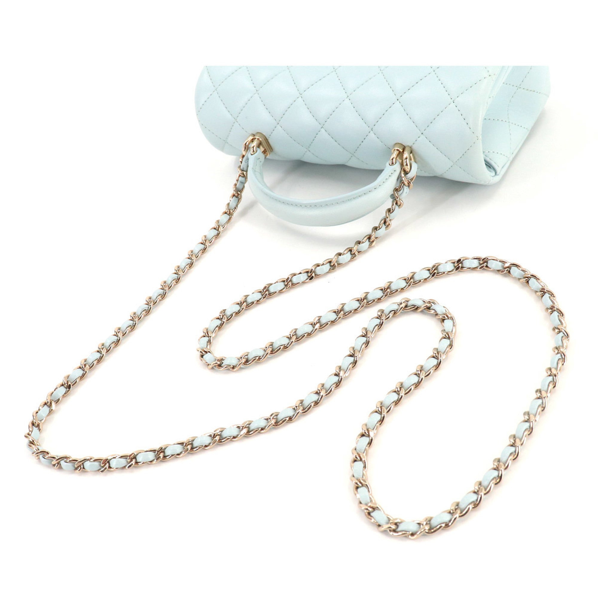 Chanel matelasse top handle mini flap 2way hand chain shoulder bag leather light blue AS2431 Matelasse Bag