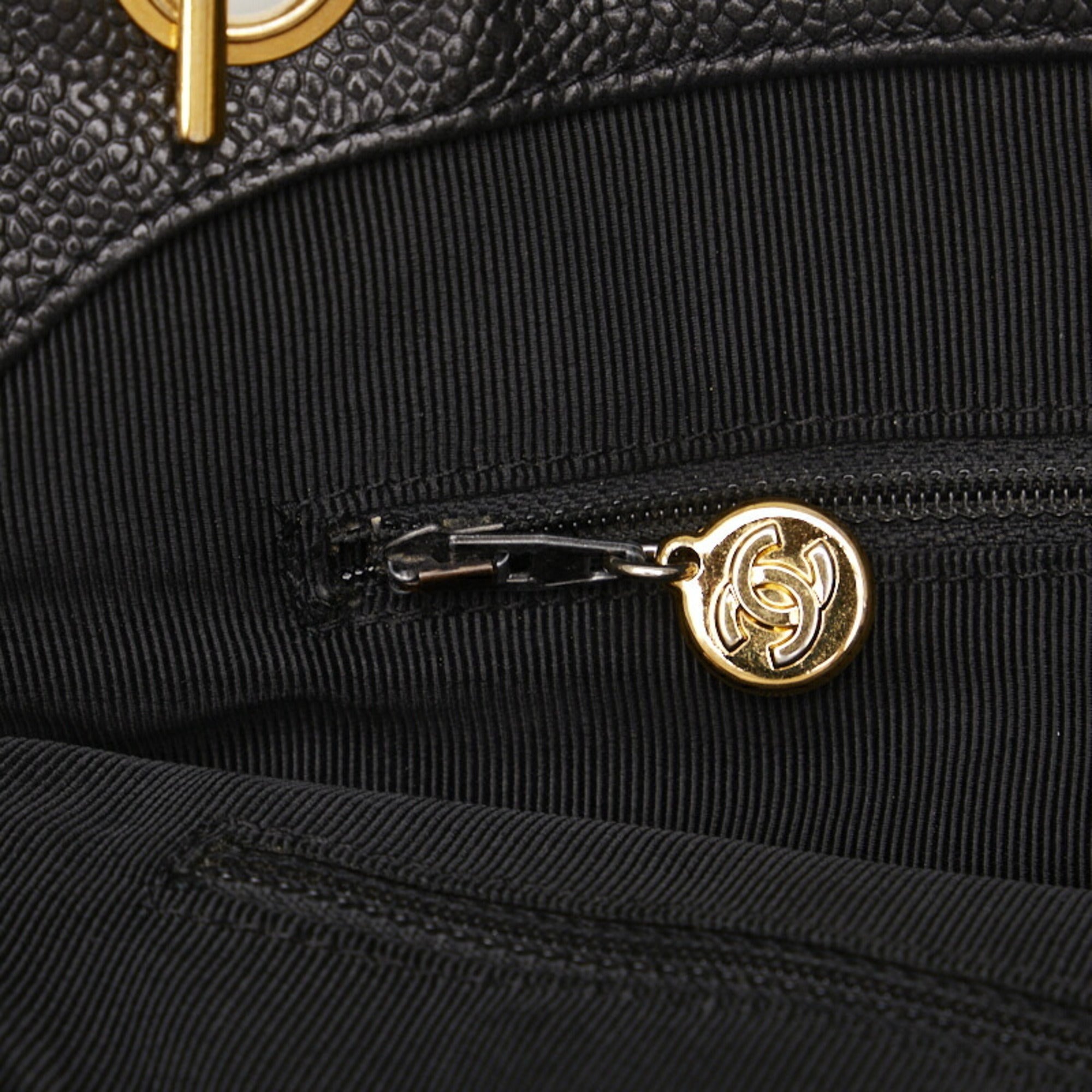 CHANEL Triple Coco Mark Chain Shoulder Bag Black Caviar Skin Women's