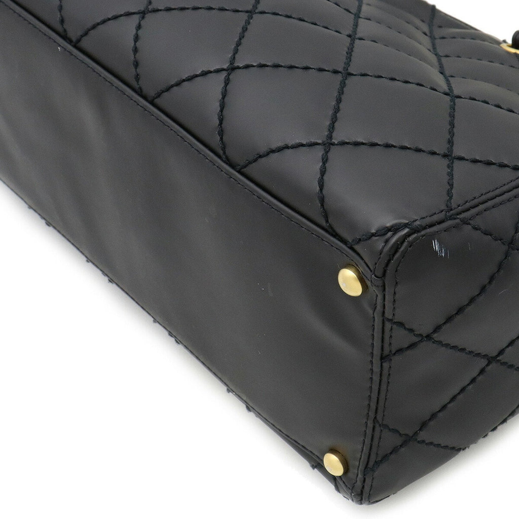 CHANEL Matelasse Wild Stitch Tote Bag Chain Shoulder Matte Leather Black