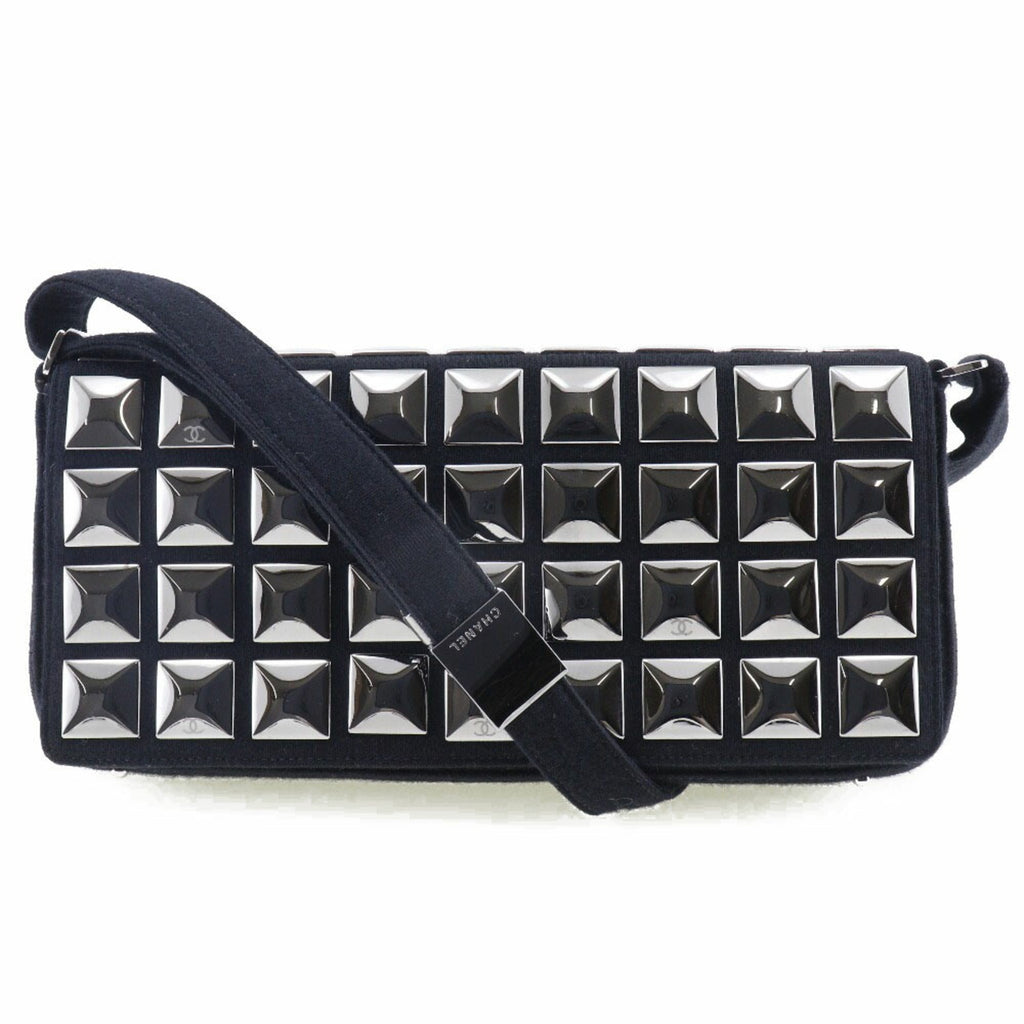 CHANEL ice cube shoulder bag chocolate bar cotton black ladies