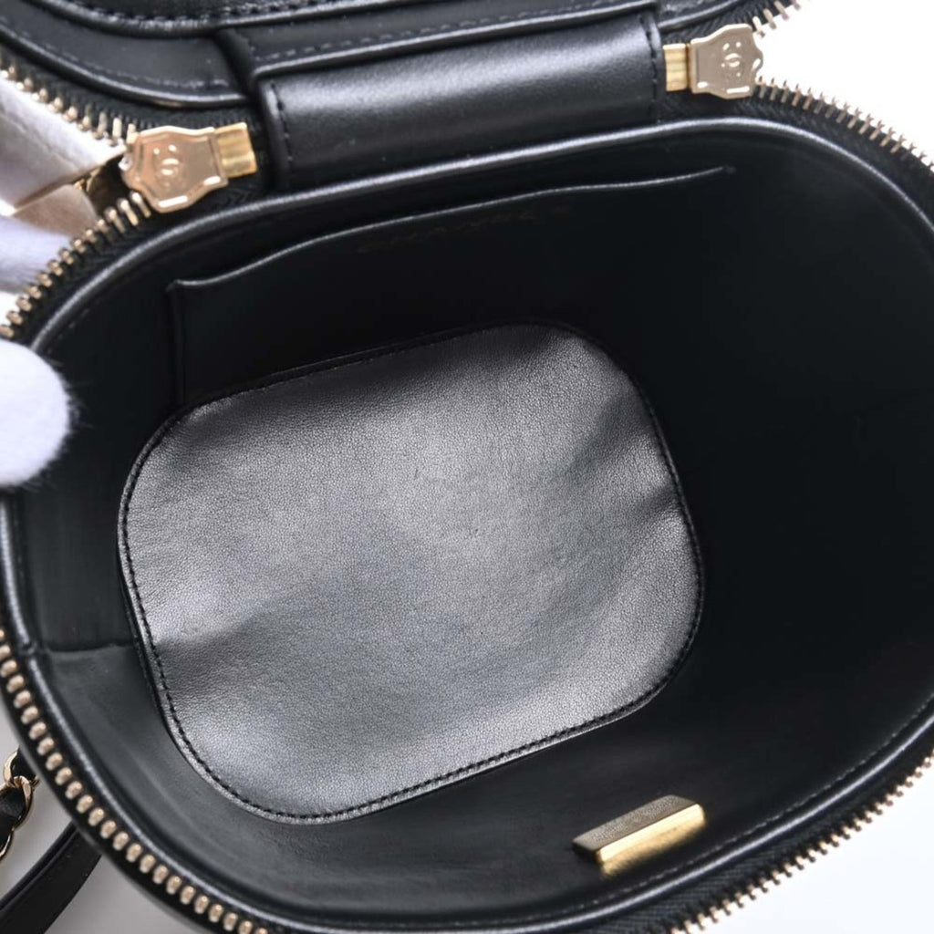 CHANEL Lambskin Matelasse Coco Mark Vanity Bag Chain Shoulder Black Women's
