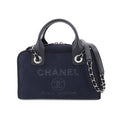 CHANEL Deauville Bowling 2way Hand Chain Shoulder Bag Canvas Leather Navy A92749
