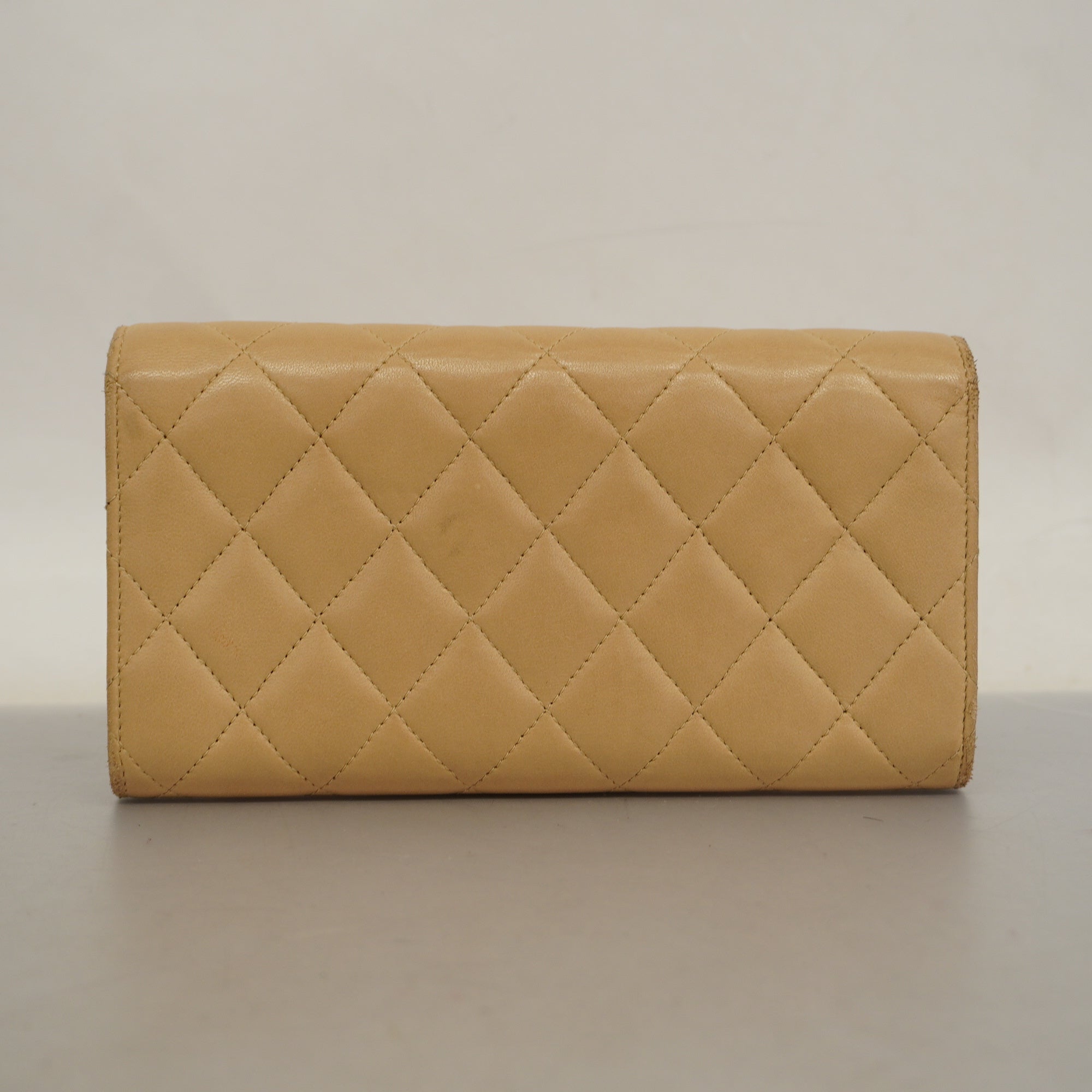 CHANEL  Matelasse Silver Metal Fittings Women's Lambskin Wallet Beige