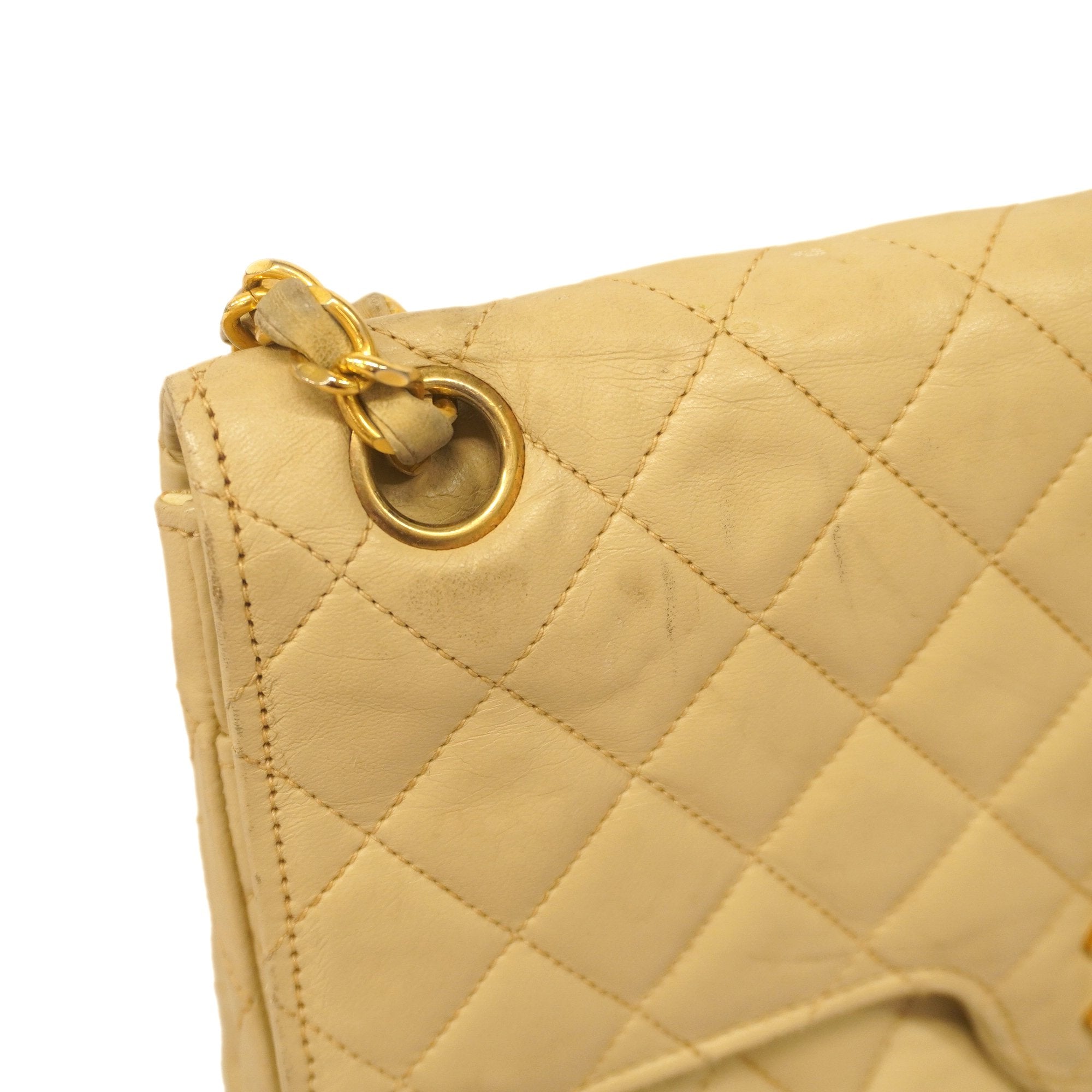 CHANEL  Matelasse W Flap W Chain Women's Leather Shoulder Bag Beige
