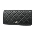 CHANELAuth  Matelasse Silver Metal Fittings Women's Lambskin Long Wallet Black