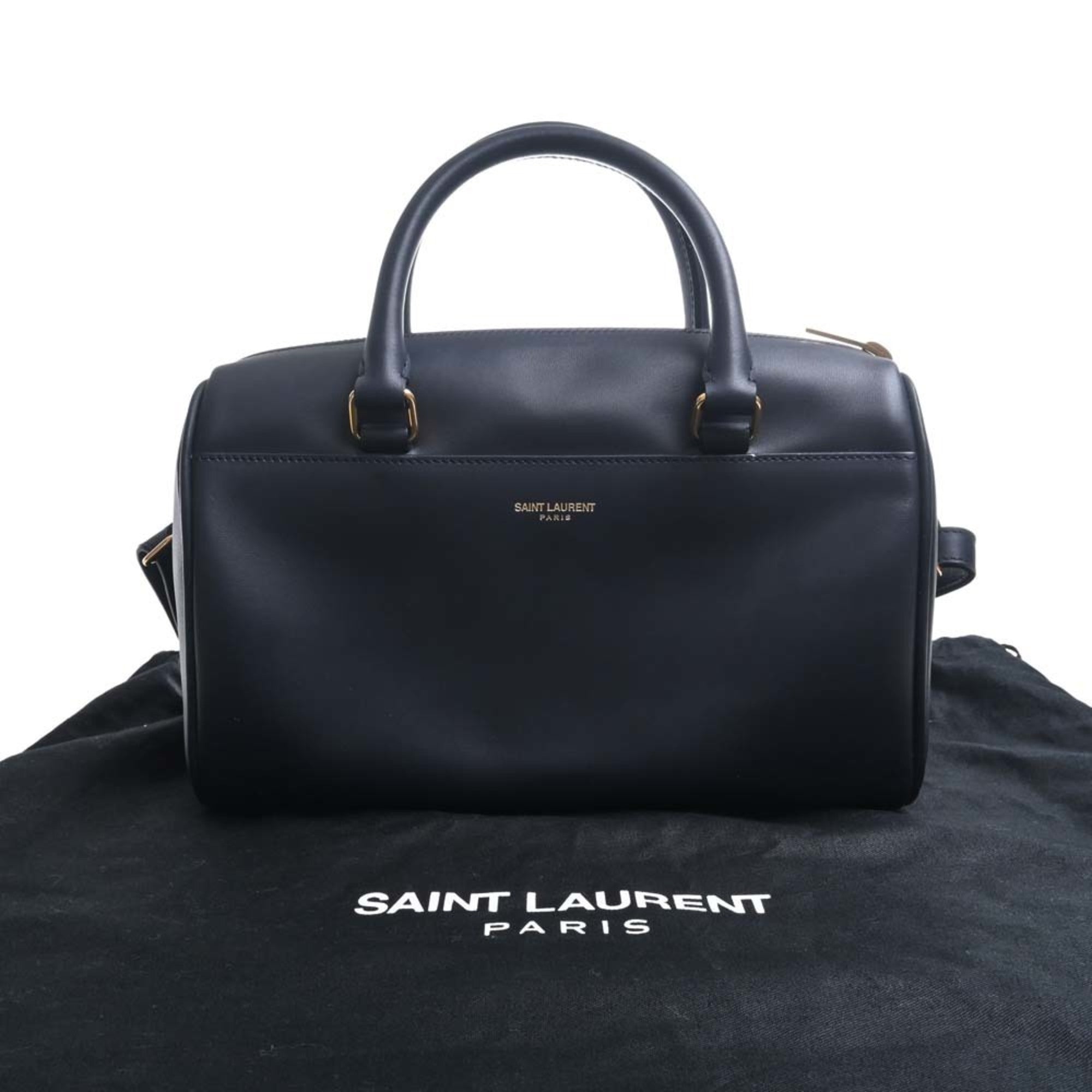 SAINT LAURENT Baby Duffle Leather Boston Bag Handbag 330958 Navy Ladies