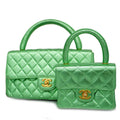 CHANEL[3ca0443]   handbag Matelasse parent-child bag lambskin metallic green gold metal