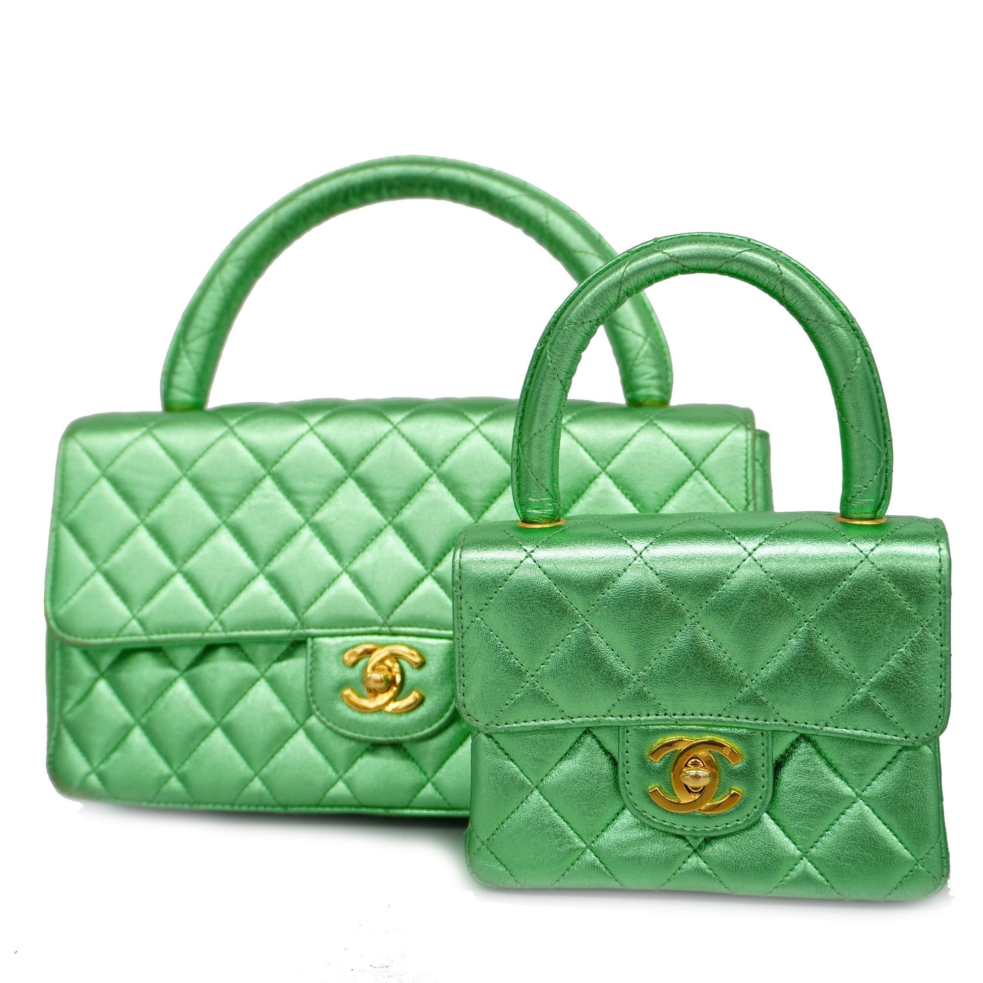 CHANEL[3ca0443]   handbag Matelasse parent-child bag lambskin metallic green gold metal
