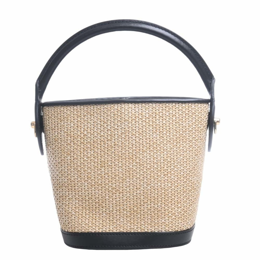 LOUIS VUITTON Raffia Leather Petit Bucket 2WAY Handbag M59961 Natural/Black Ladies