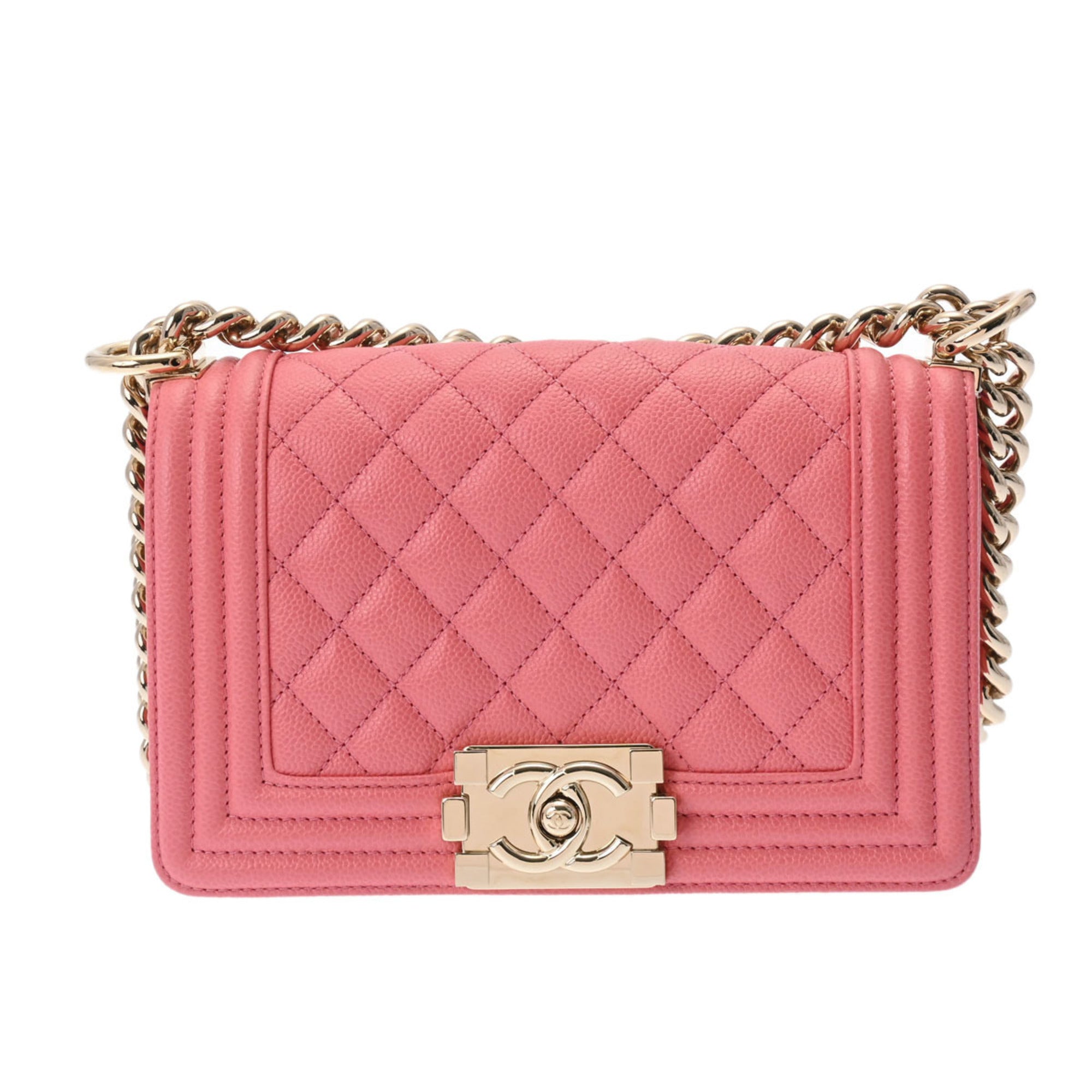CHANEL Boy  Chain Shoulder Pink A67085 Women's Caviar Skin Bag