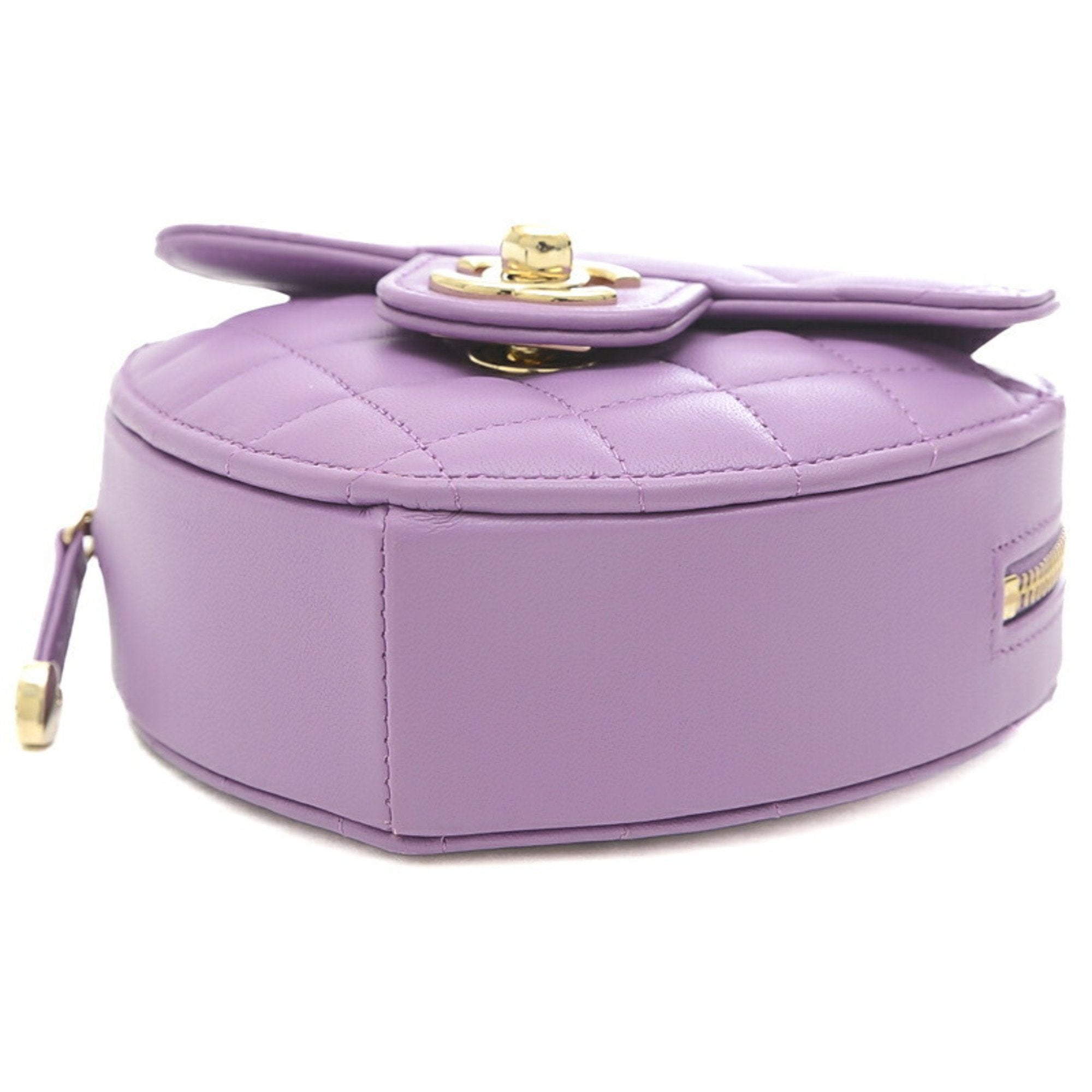 CHANEL Matelasse Heart Chain Shoulder Bag Lambskin Purple AP2784