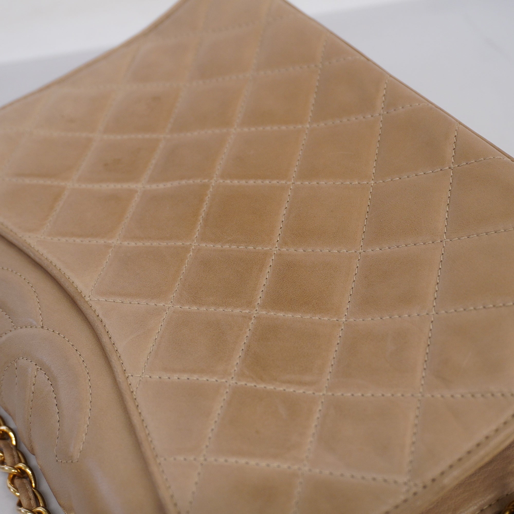 CHANELAuth  Matelasse Chain Shoulder Lambskin Women's Leather Shoulder Bag Beige