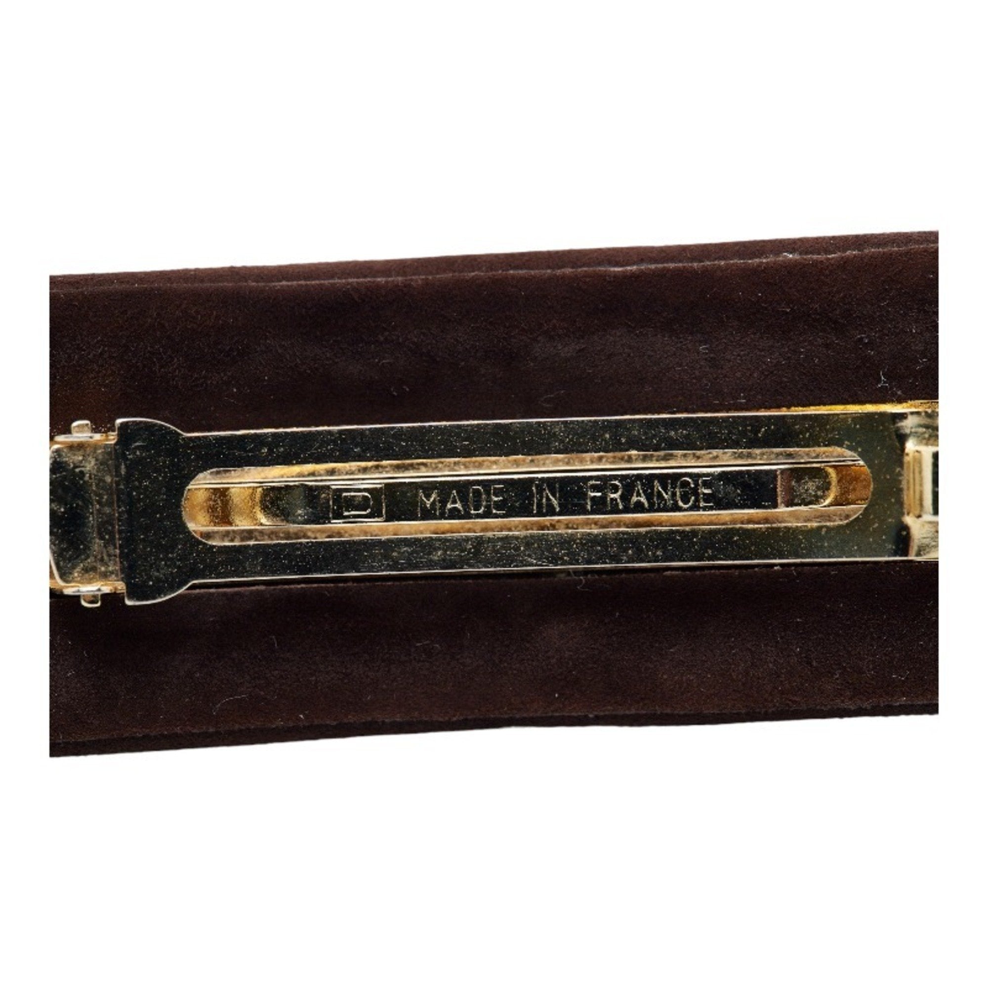 CHANEL here mark turn lock barrette brown black plated suede ladies