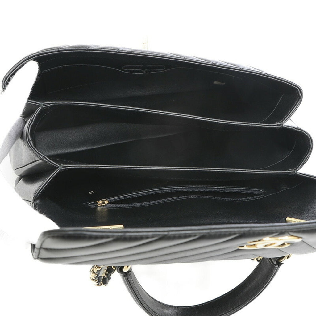 CHANEL Top Handle 2Way Chain Shoulder V Stitch Lambskin Black A69923