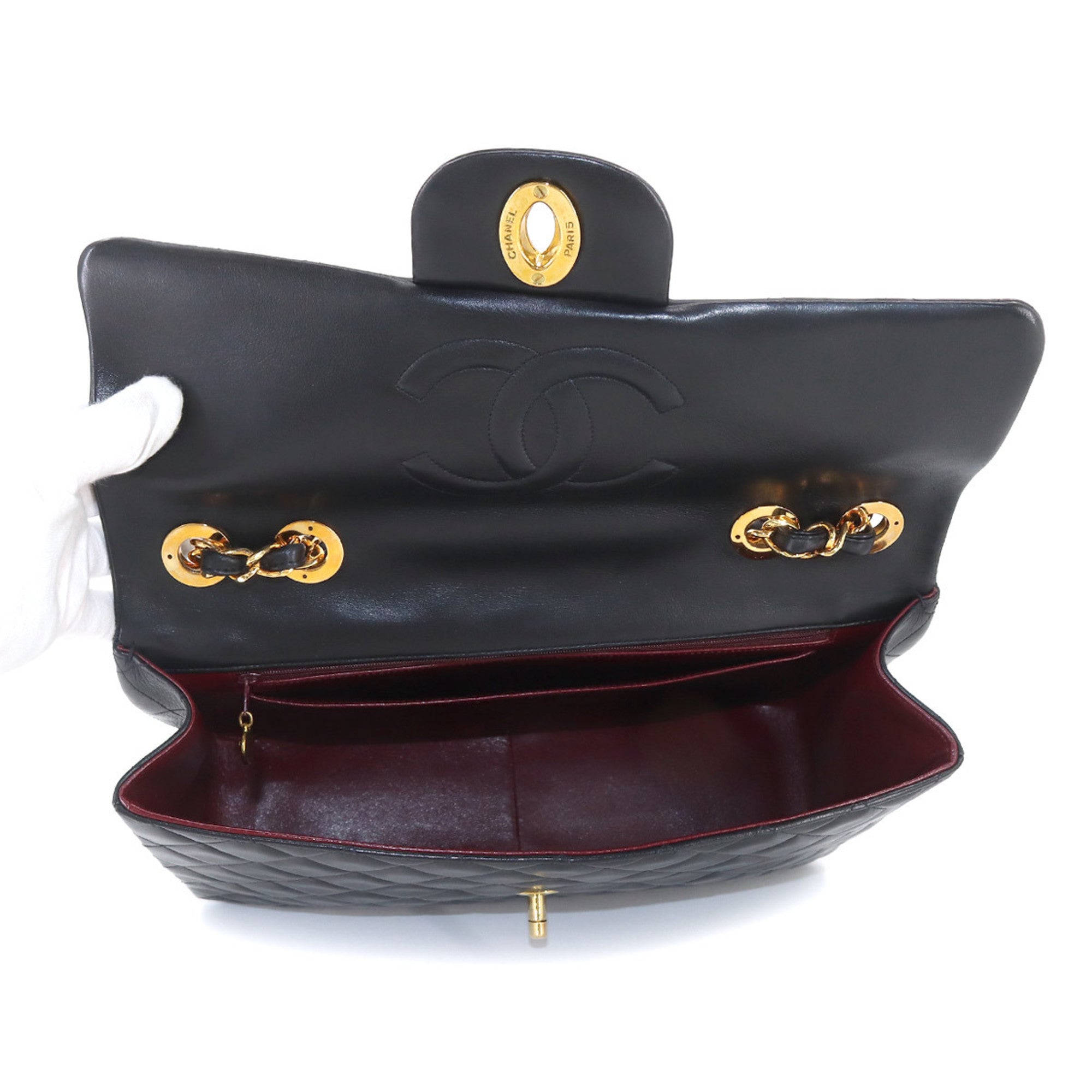 CHANEL Decamato Matelasse 34 Chain Shoulder Bag Leather Black A01094 Vintage Gold Hardware