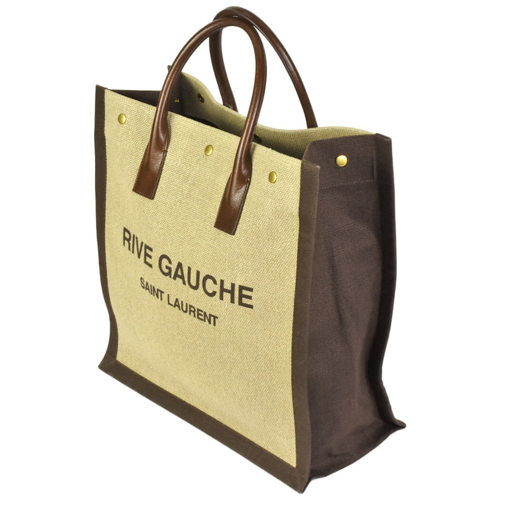 YVES SAINT LAURENT Saint Laurent Paris SAINT LAURENT Rive Gaucher Tote Bag Beige Brown Canvas Leather 631682