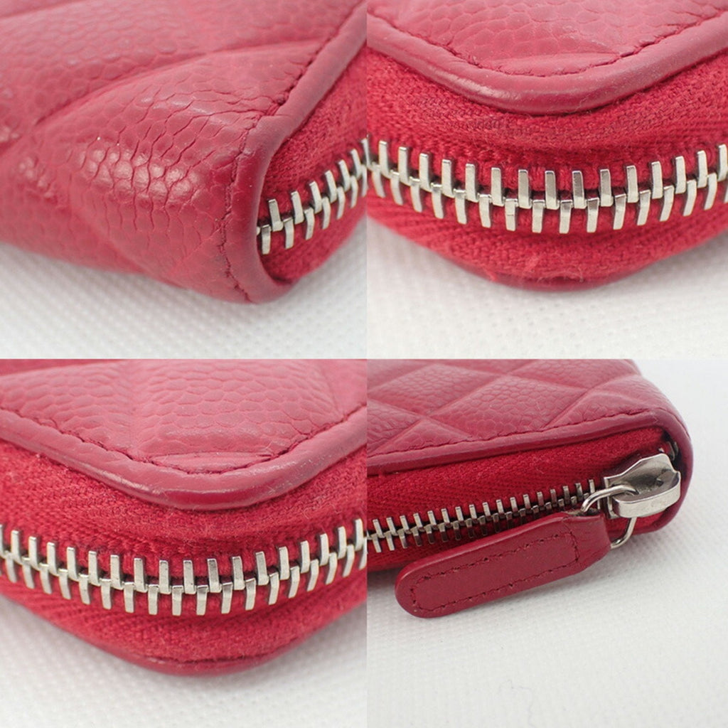 CHANEL here mark caviar skin round long wallet red 2