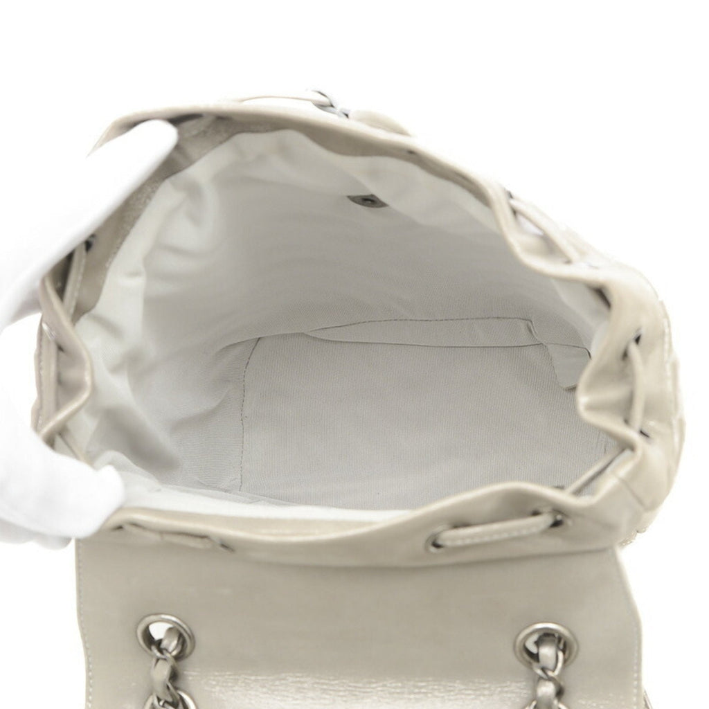 CHANEL Chevron V Stitch Rucksack Backpack Leather Silver A91121