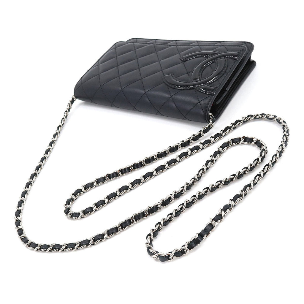 CHANEL cambon line chain wallet folio long leather enamel black A46646 Cambon Line Chain Wallet