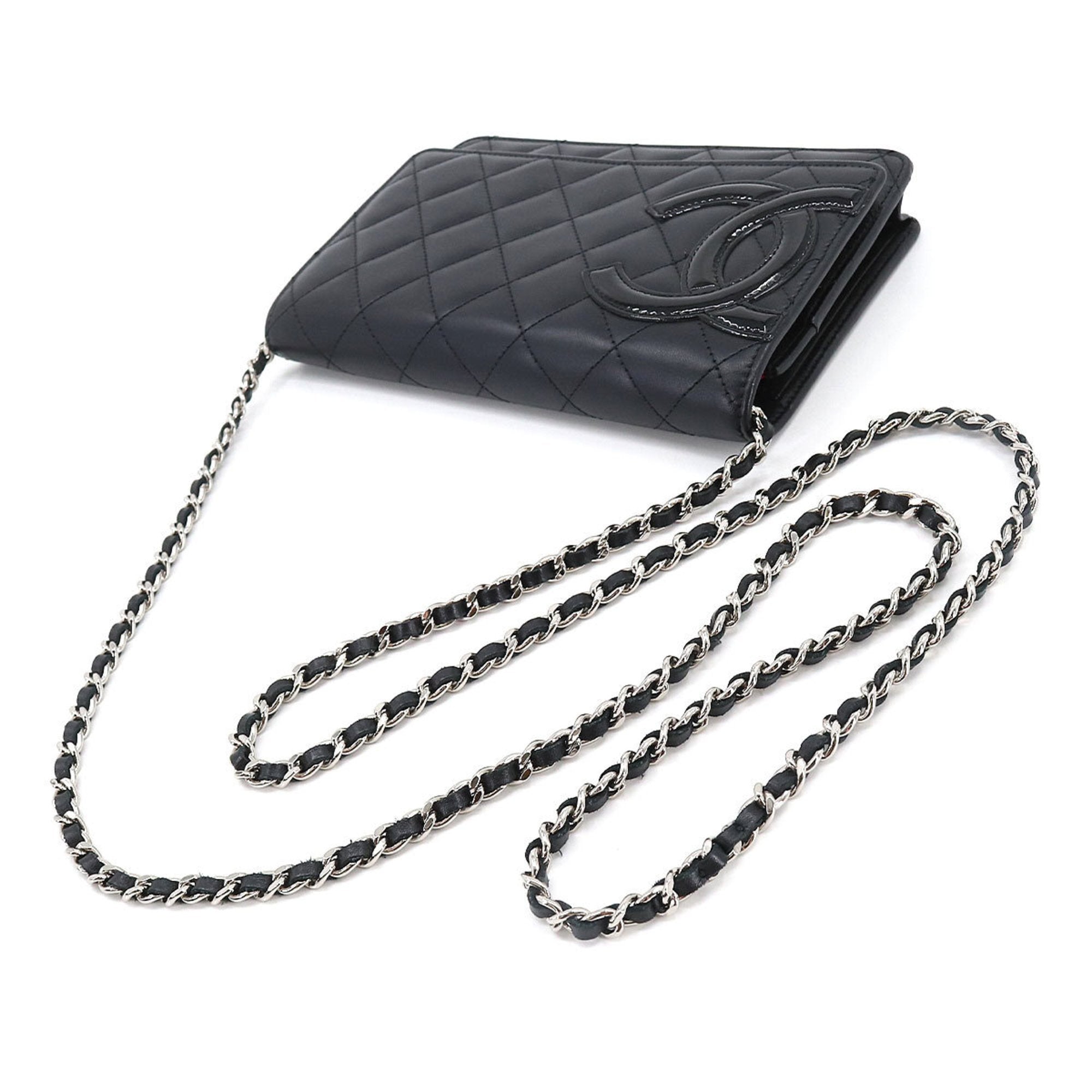 CHANEL cambon line chain wallet folio long leather enamel black A46646 Cambon Line Chain Wallet