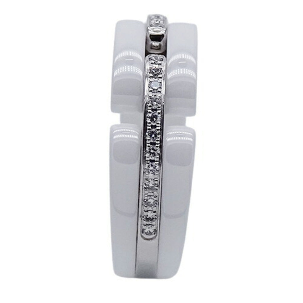 CHANEL Ring Women's 750WG White Ceramic Diamond Ultra T49 Approx. No. 8 Polished