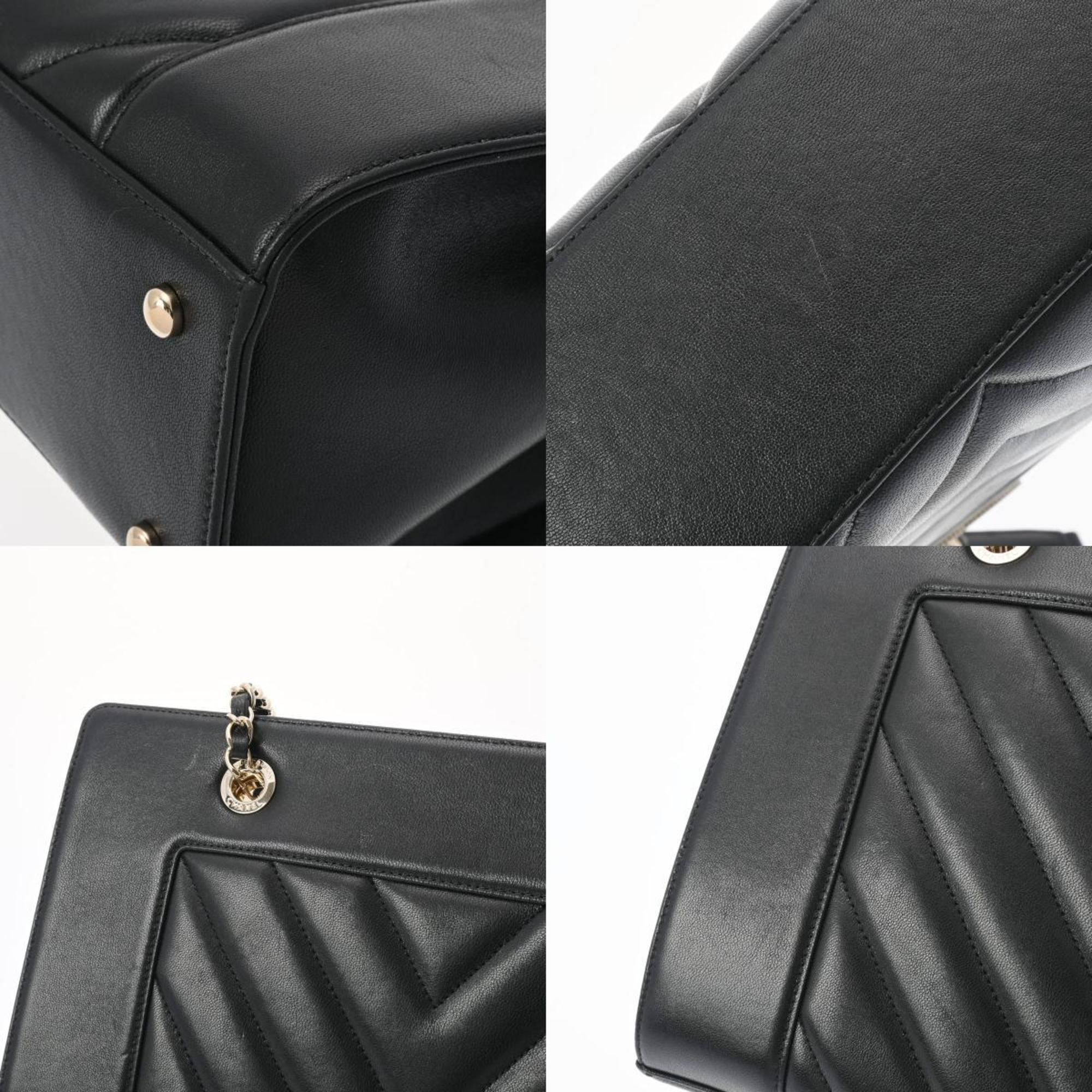 CHANEL V Stitch Chain Tote Black Women's Leather Bag