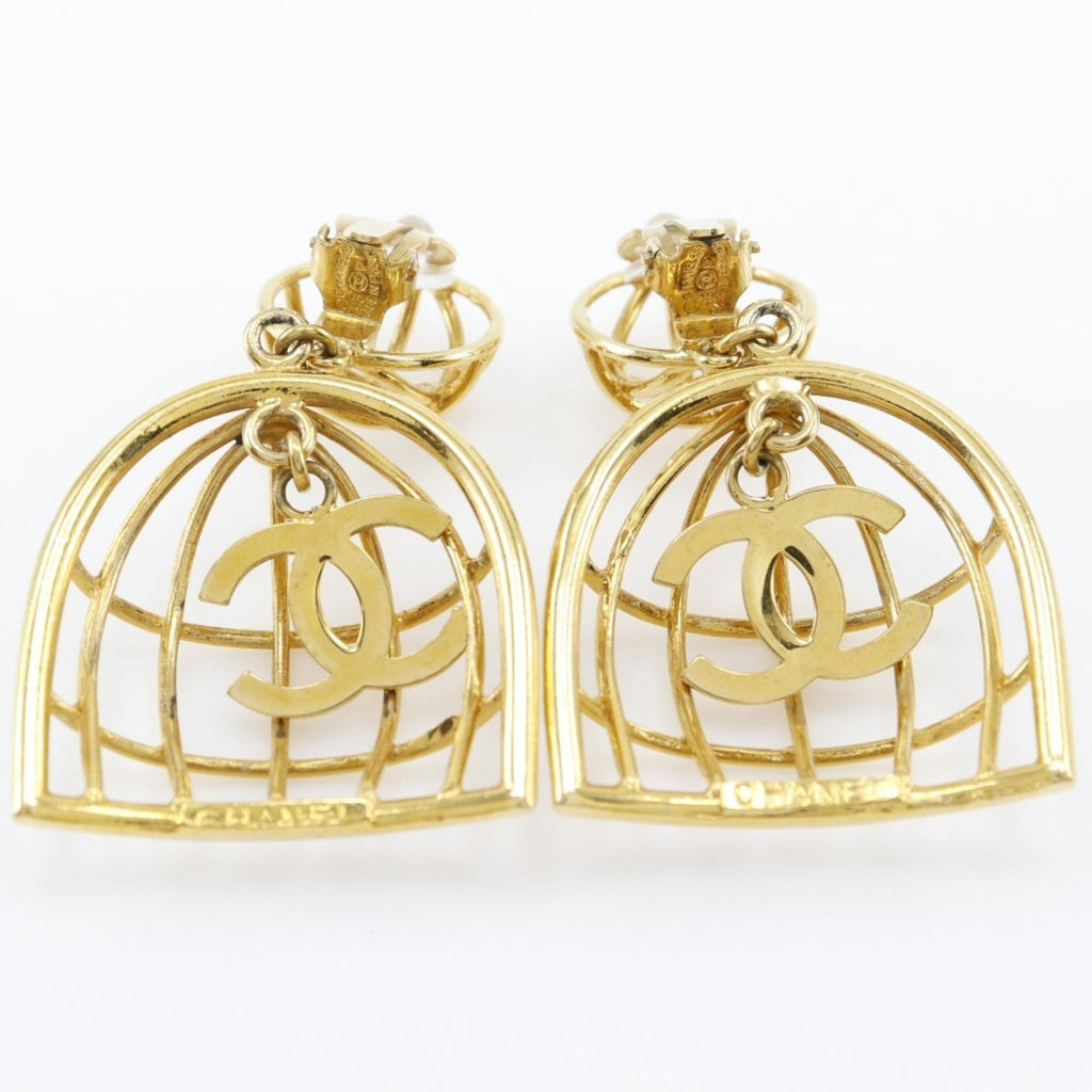 CHANEL Bird Cage Earrings Gold Plated Made in France 1993 93P Women's