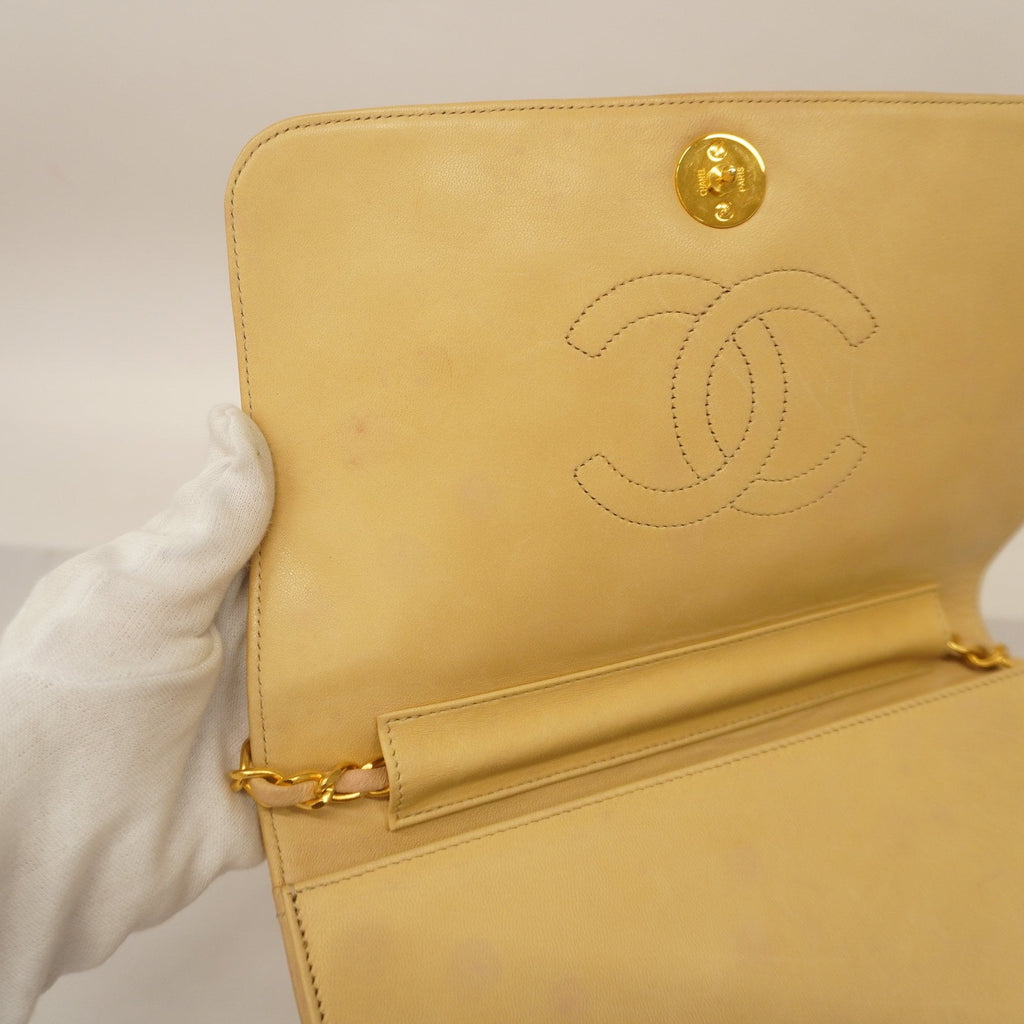 CHANEL  Matelasse Chain Shoulder Women's Leather Shoulder Bag Beige
