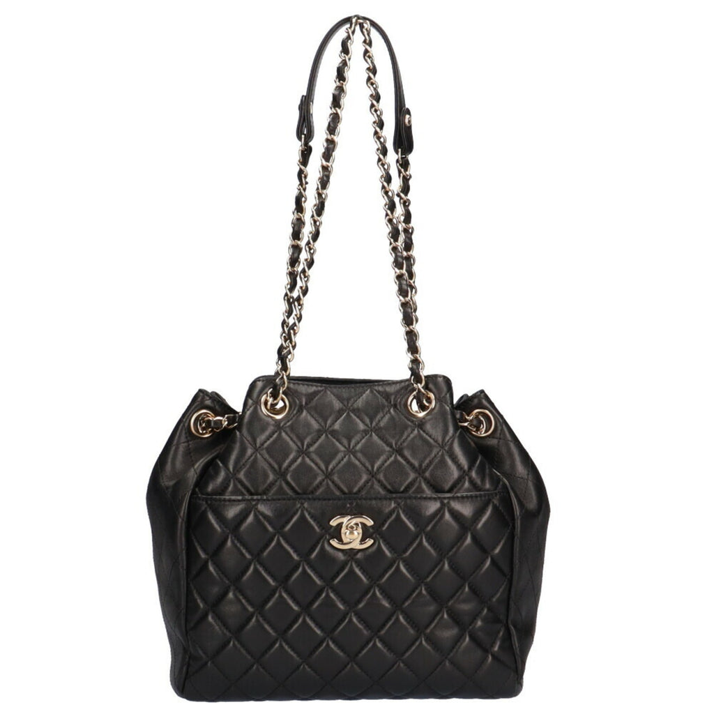 CHANEL chain matelasse shoulder bag lambskin black ladies