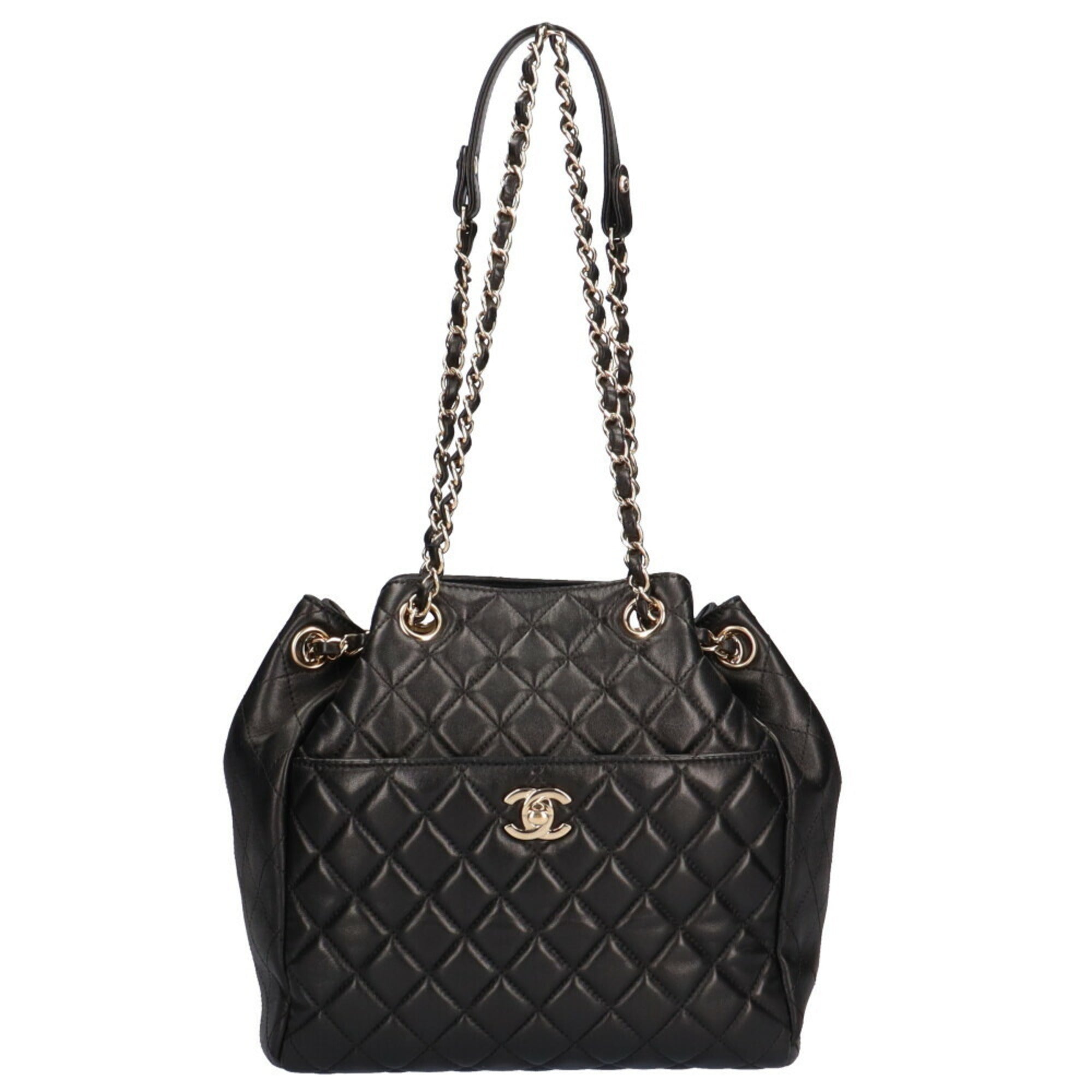 CHANEL chain matelasse shoulder bag lambskin black ladies