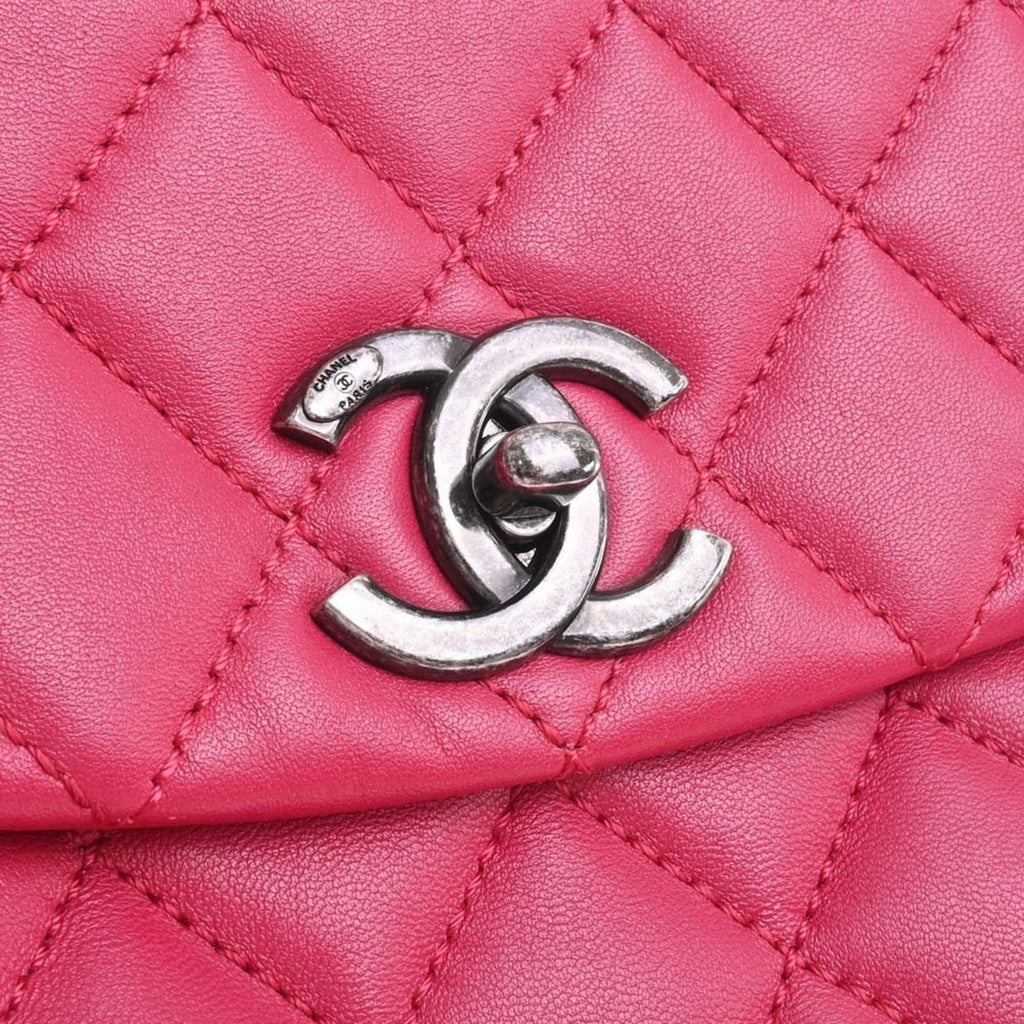 CHANEL Lambskin Matelasse Coco Mark Chain Shoulder Bag Red Ladies
