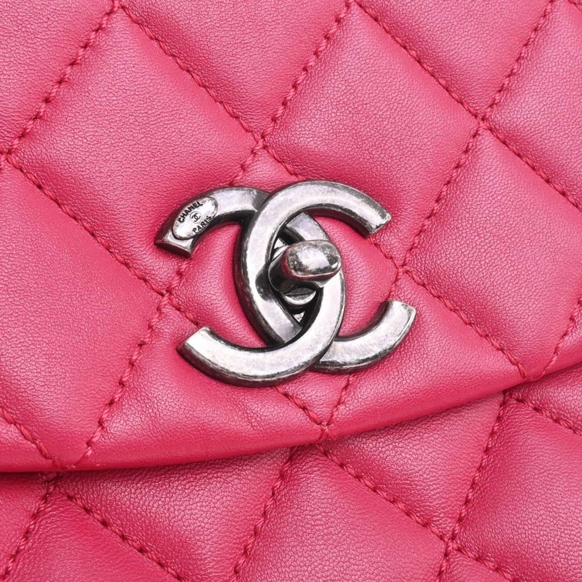 CHANEL Lambskin Matelasse Coco Mark Chain Shoulder Bag Red Ladies