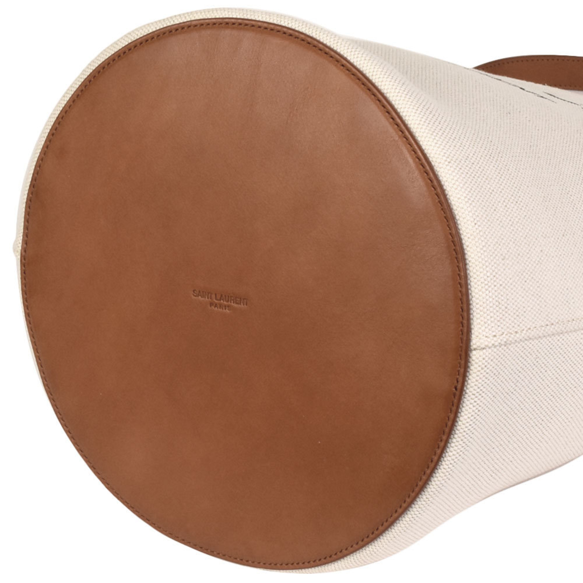 YVES SAINT LAURENT Saint Laurent Paris SAINT LAURENT Rive Gaucher Shoulder Bag Ivory Brown Canvas Leather 669299