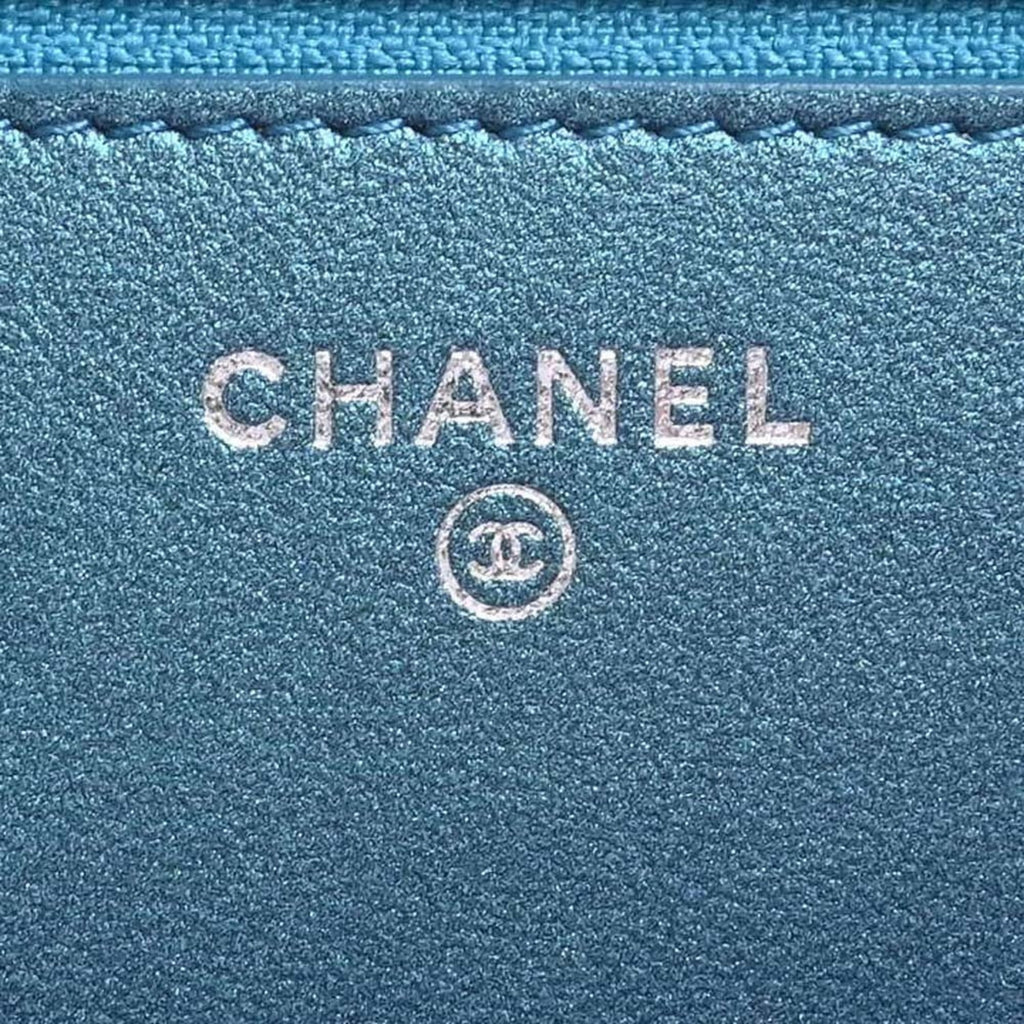 CHANEL Leather Matelasse Coco Mark Chain Shoulder Long Wallet Blue Ladies