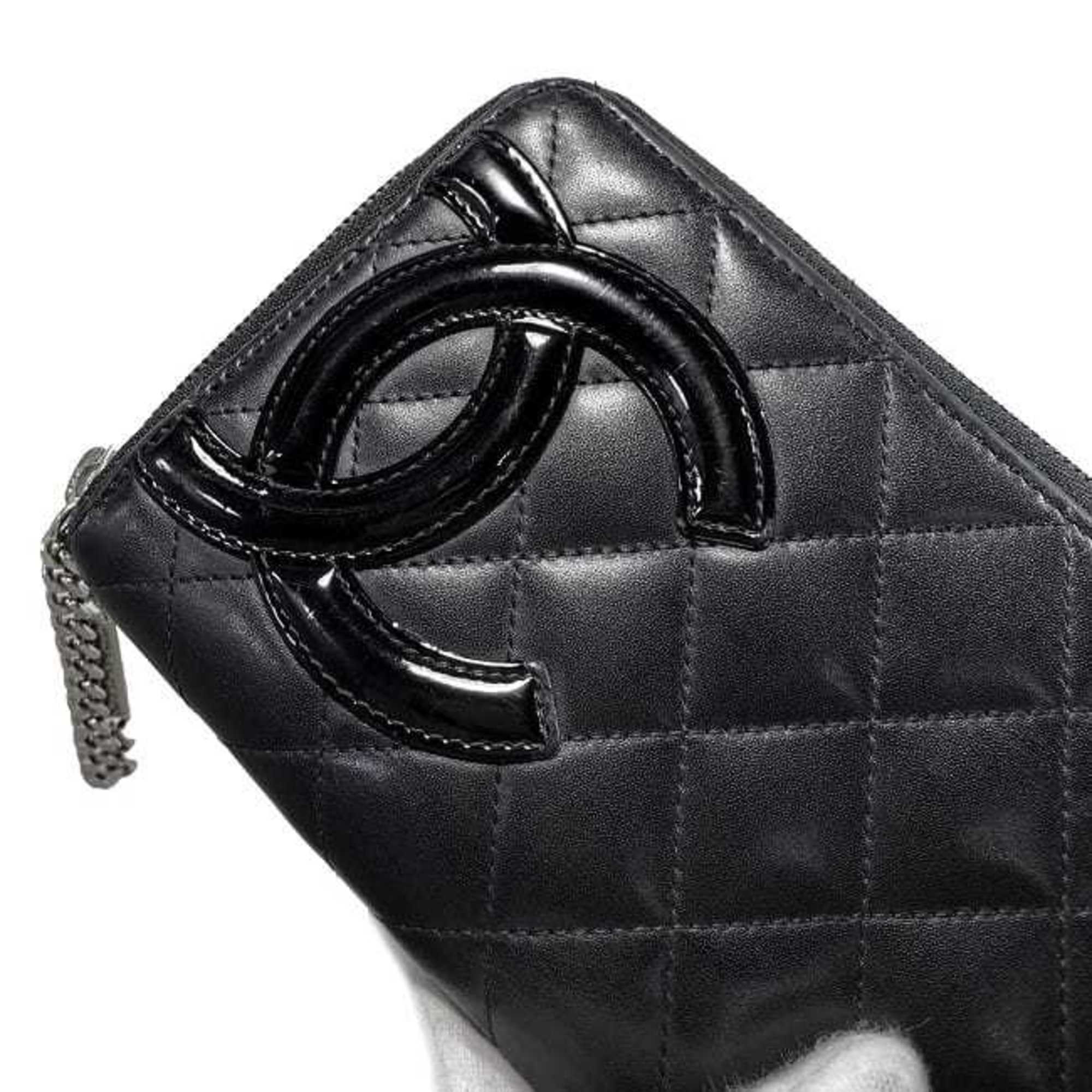 CHANEL Round Long Wallet Black Pink Silver Cambon A50078 Cocomark Leather Lambskin 16th  Purse Women's