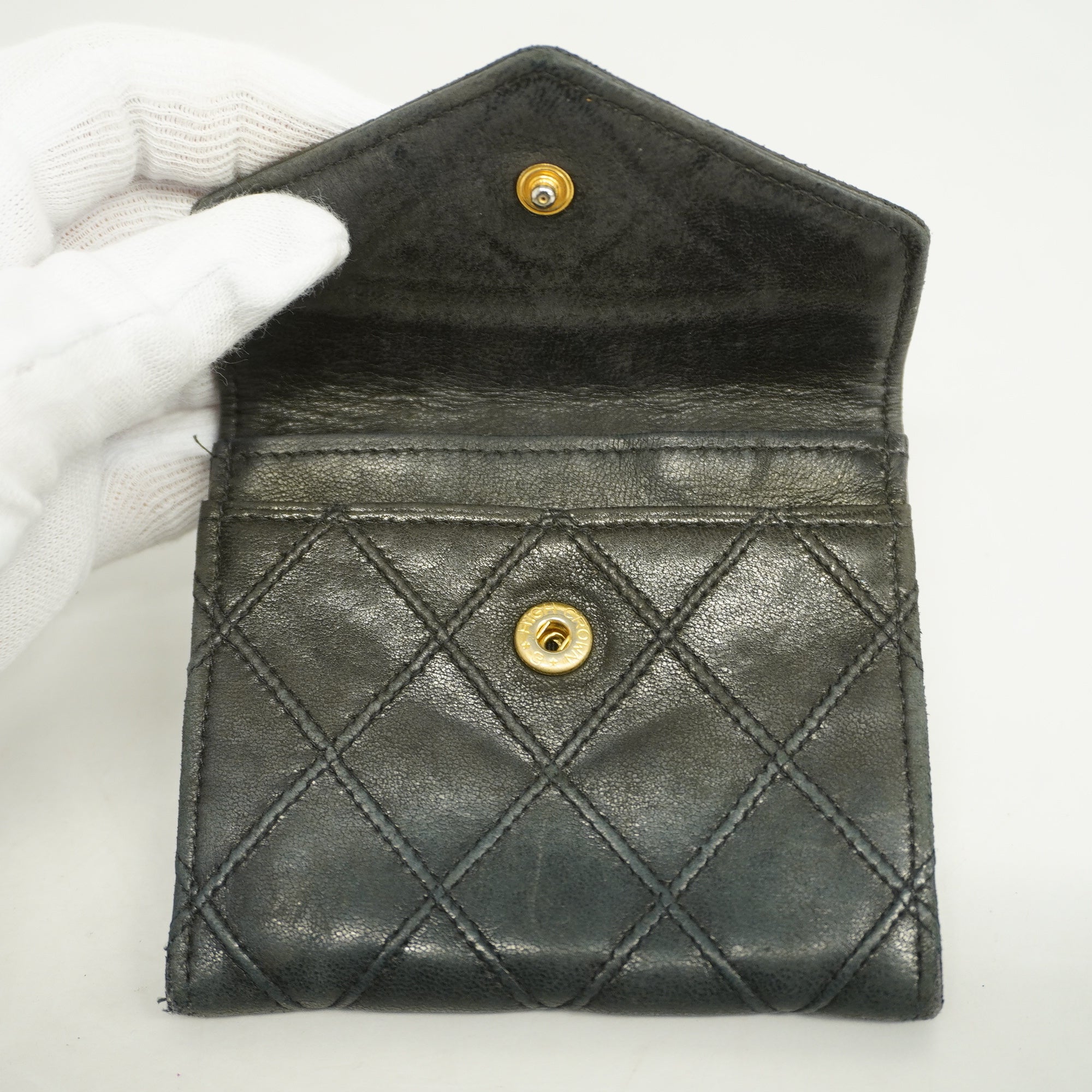 CHANELAuth  Bicolor Gold Metal Fittings Lambskin Coin Purse/coin Case Black