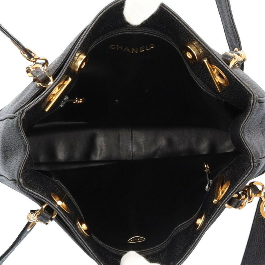 CHANEL Chain Triple Coco Shoulder Bag Caviar Skin Black Women's